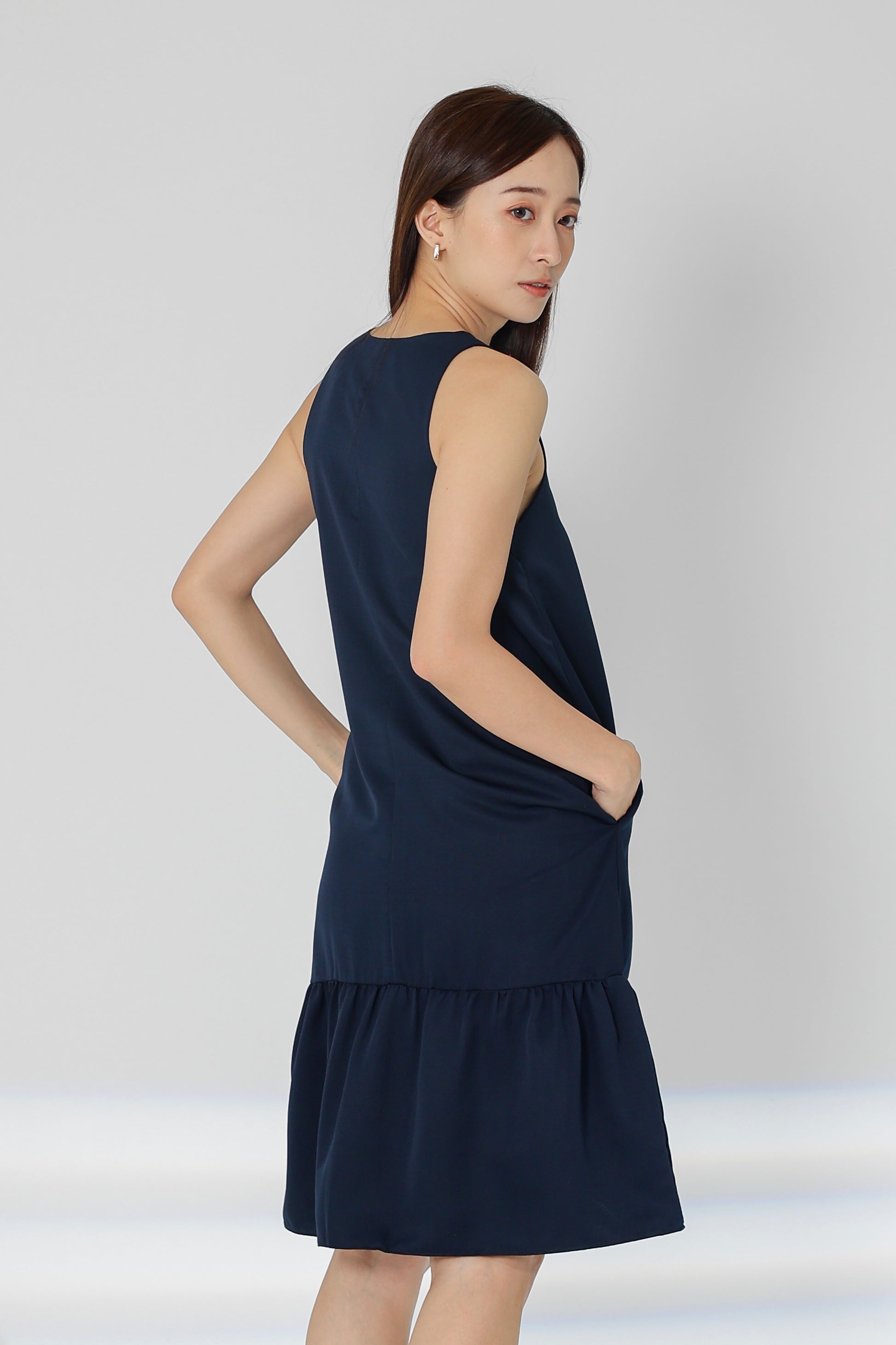 Hova Ruffles Shift Dress - Navy