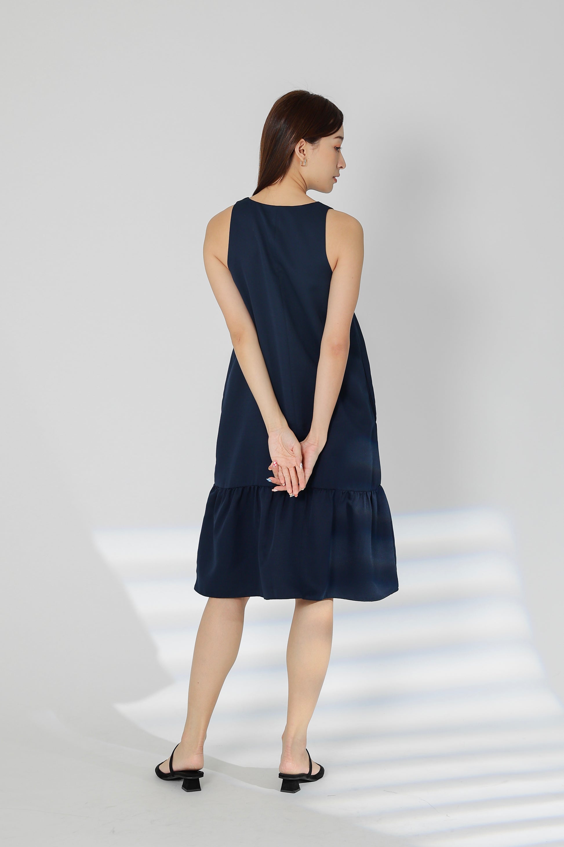 Hova Ruffles Shift Dress - Navy