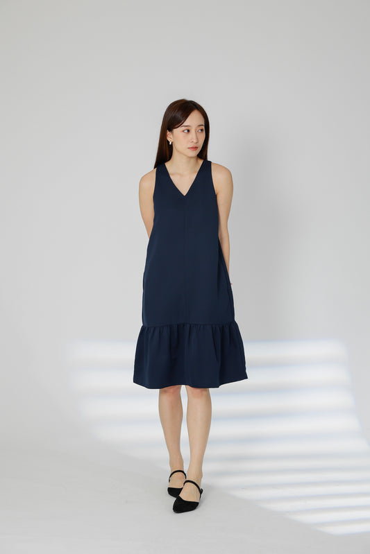 Hova Ruffles Shift Dress - Navy