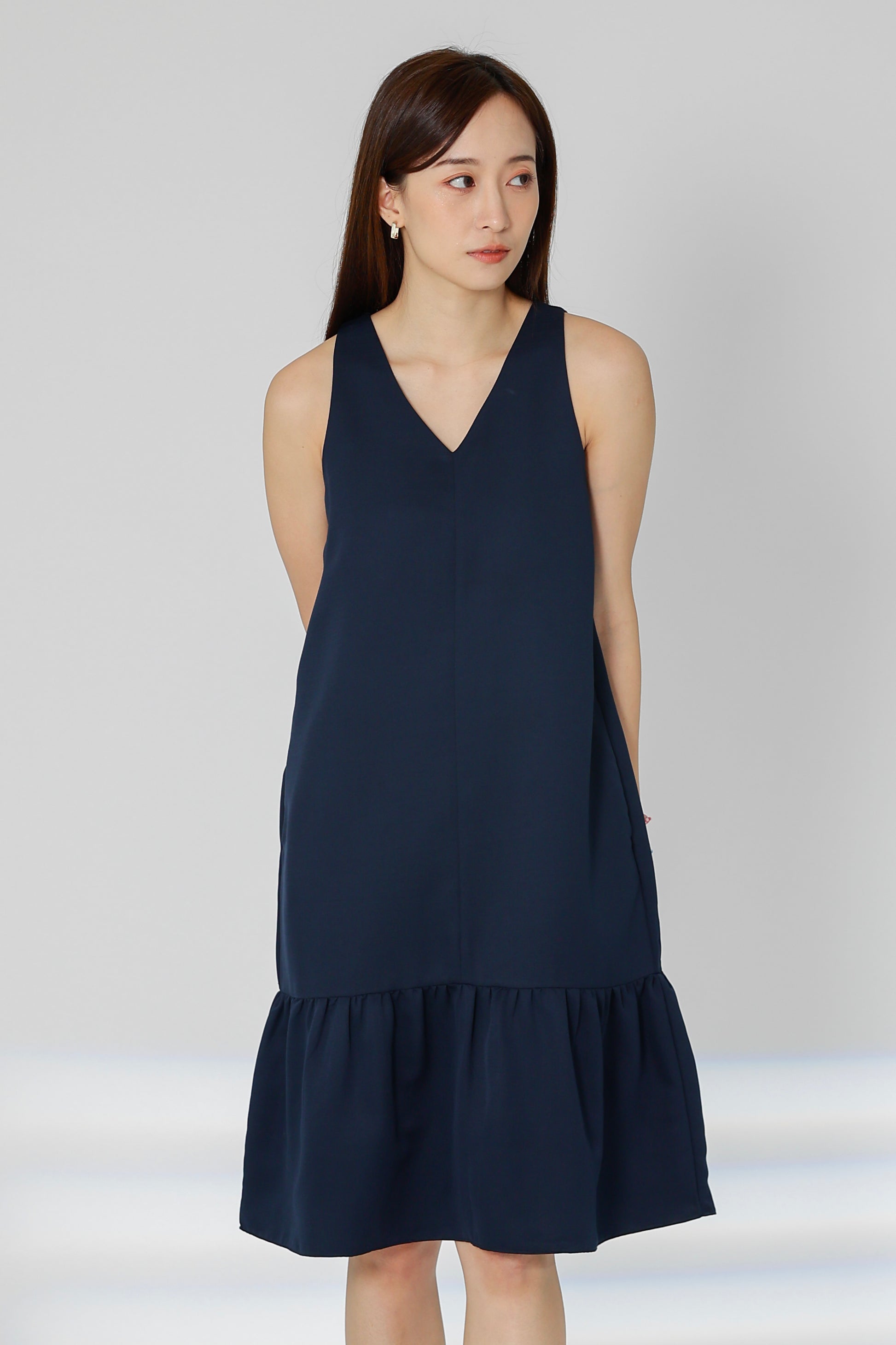 Hova Ruffles Shift Dress - Navy