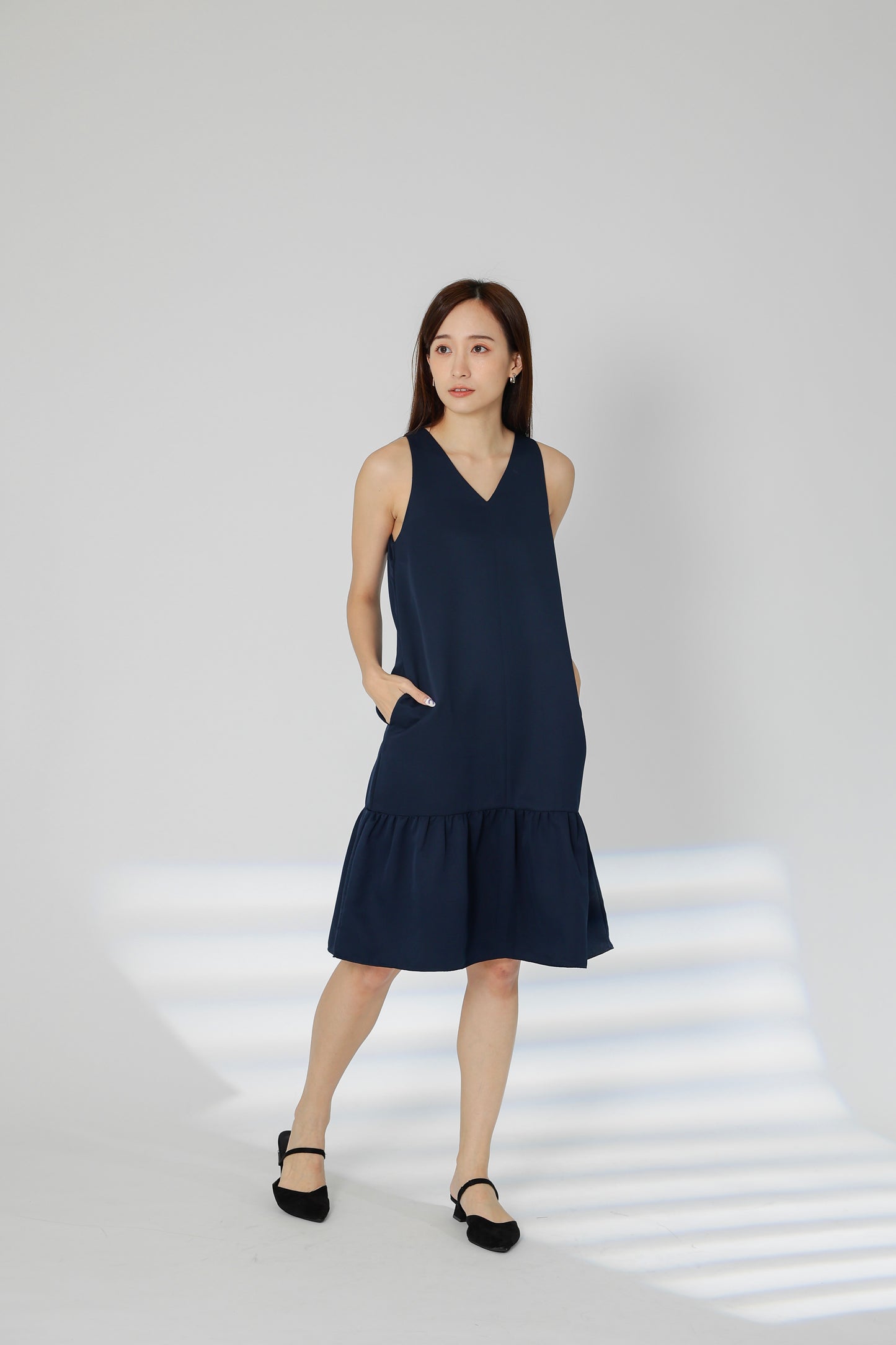 Hova Ruffles Shift Dress - Navy
