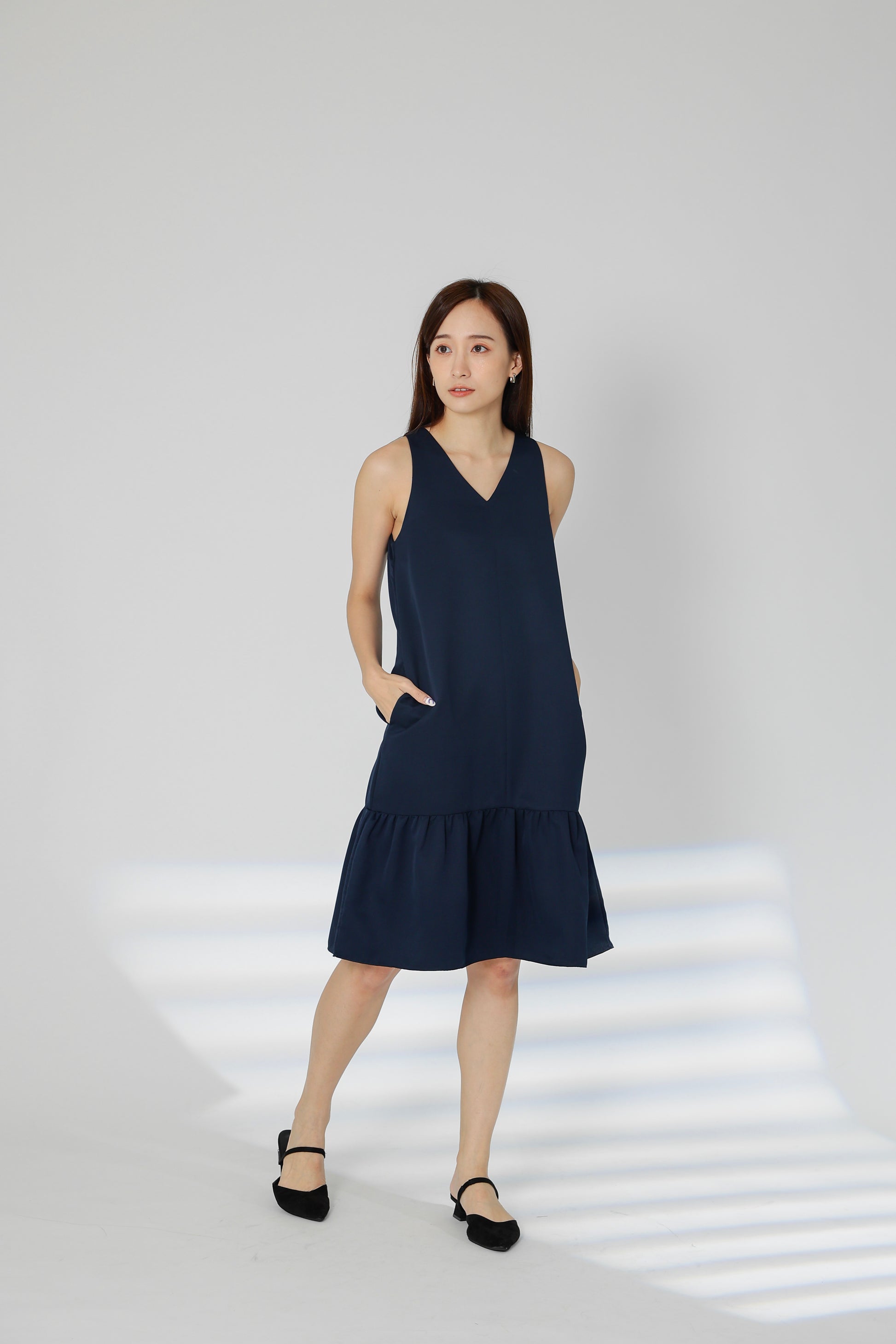 Hova Ruffles Shift Dress - Navy
