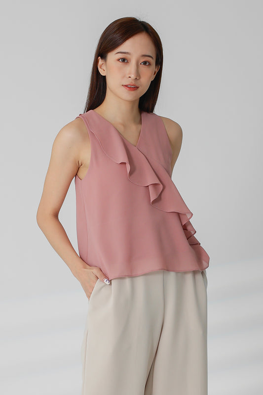 Eillie Slant Ruffles Top - Dust Pink