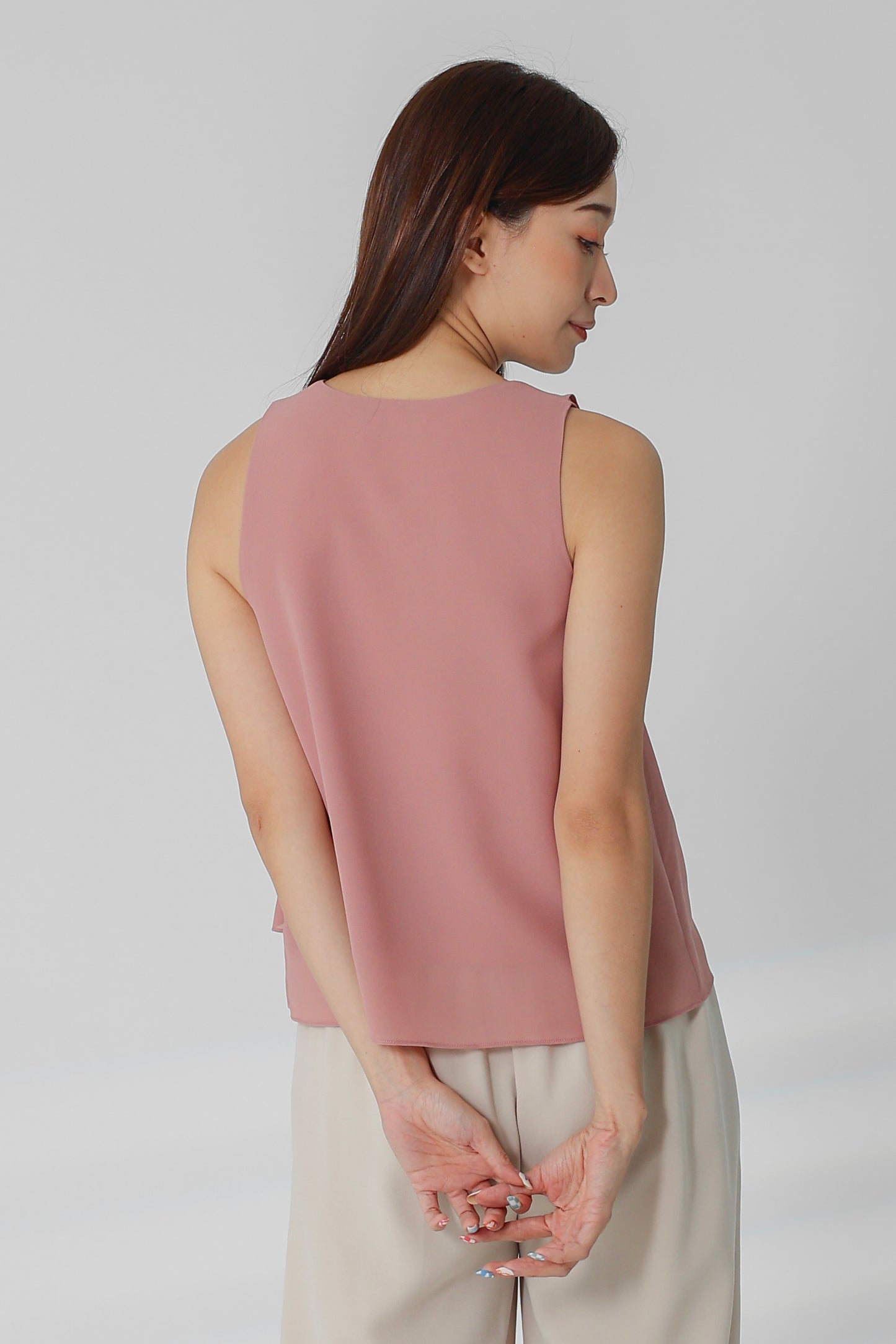 Eillie Slant Ruffles Top - Dust Pink