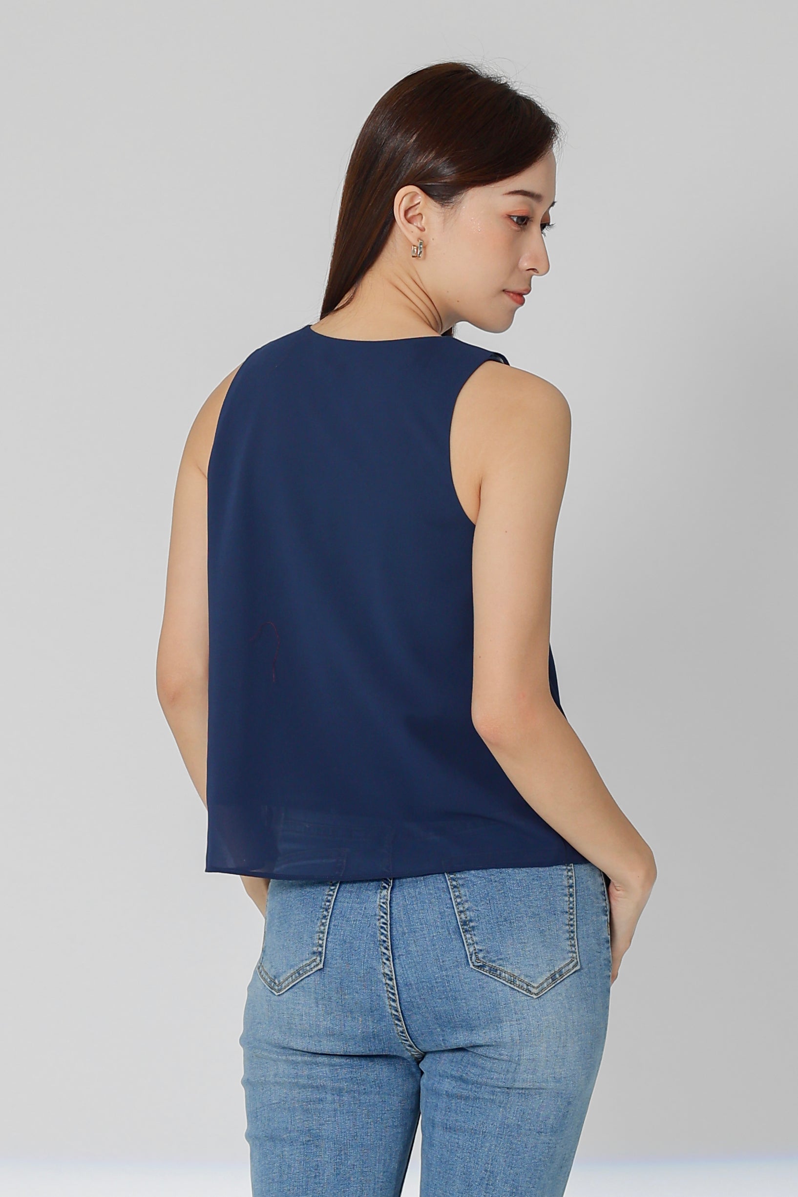 Eillie Slant Ruffles Top - Navy