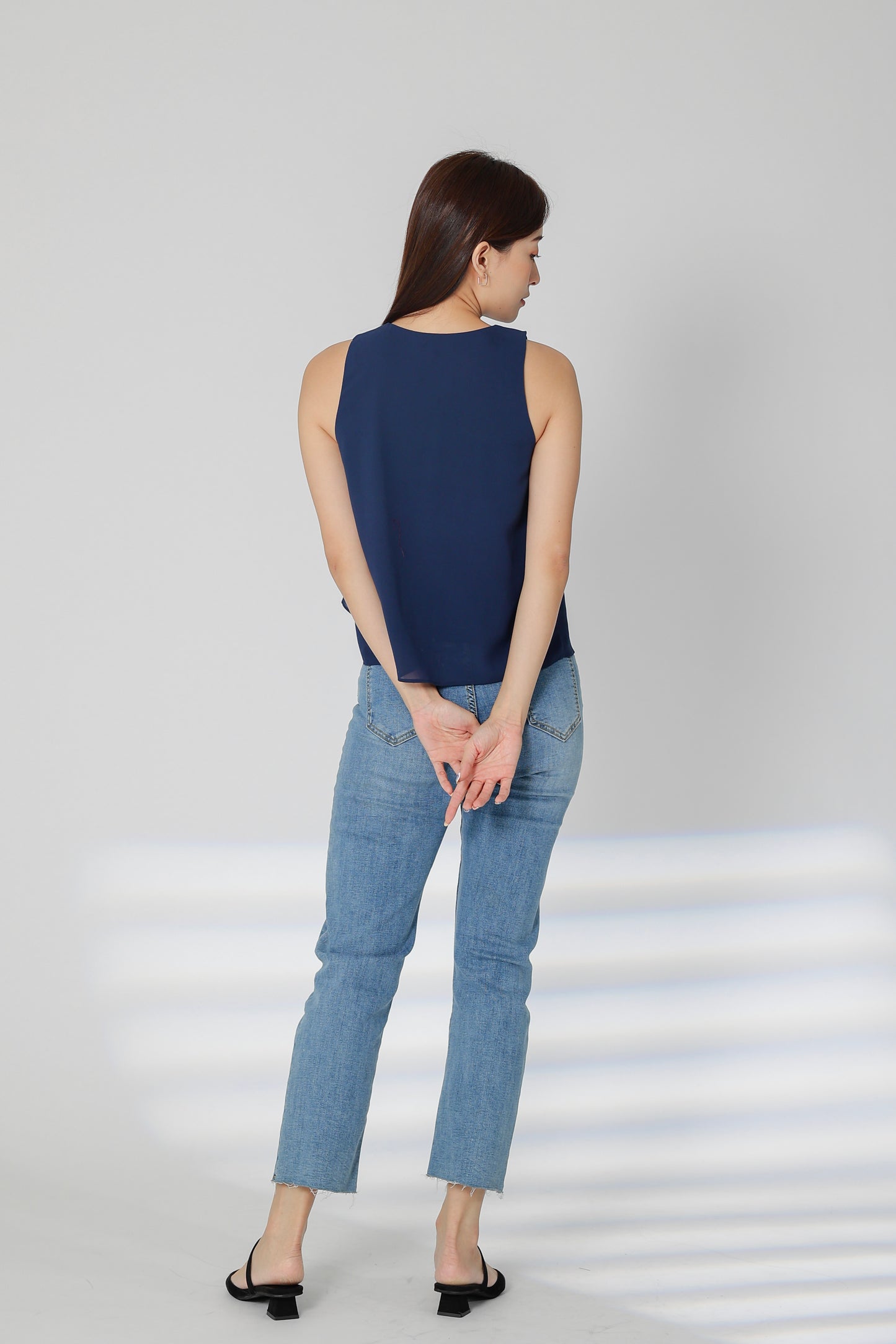 Eillie Slant Ruffles Top - Navy