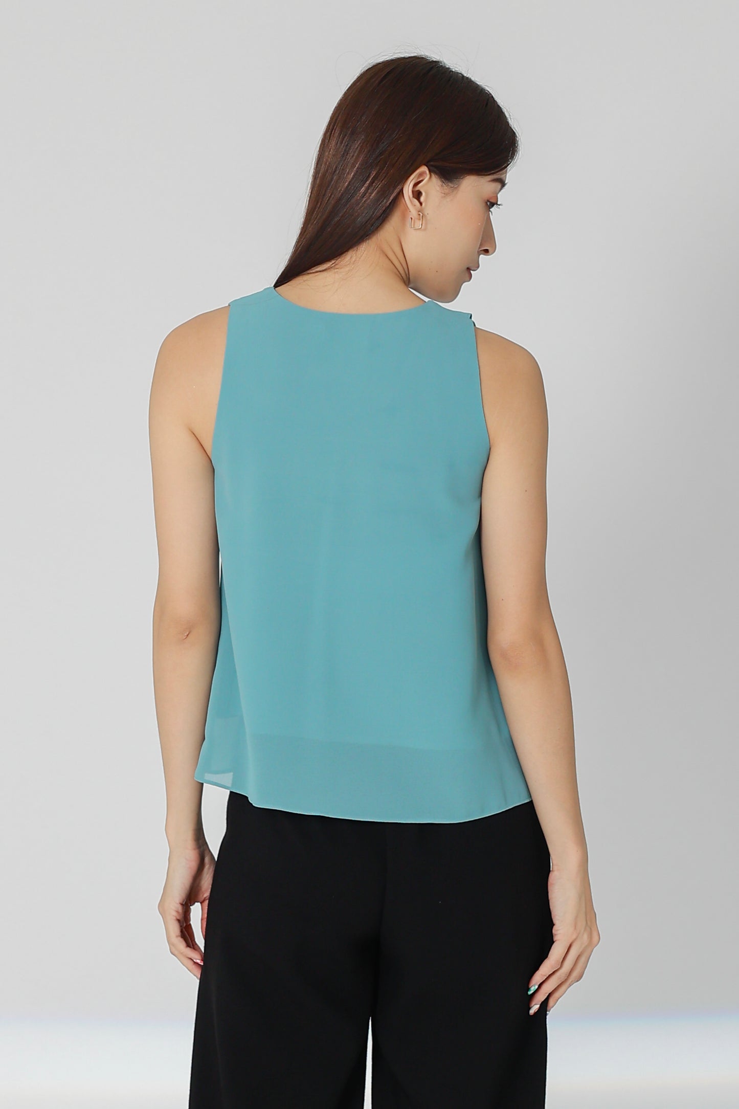 Eillie Slant Ruffles Top - Turquoise