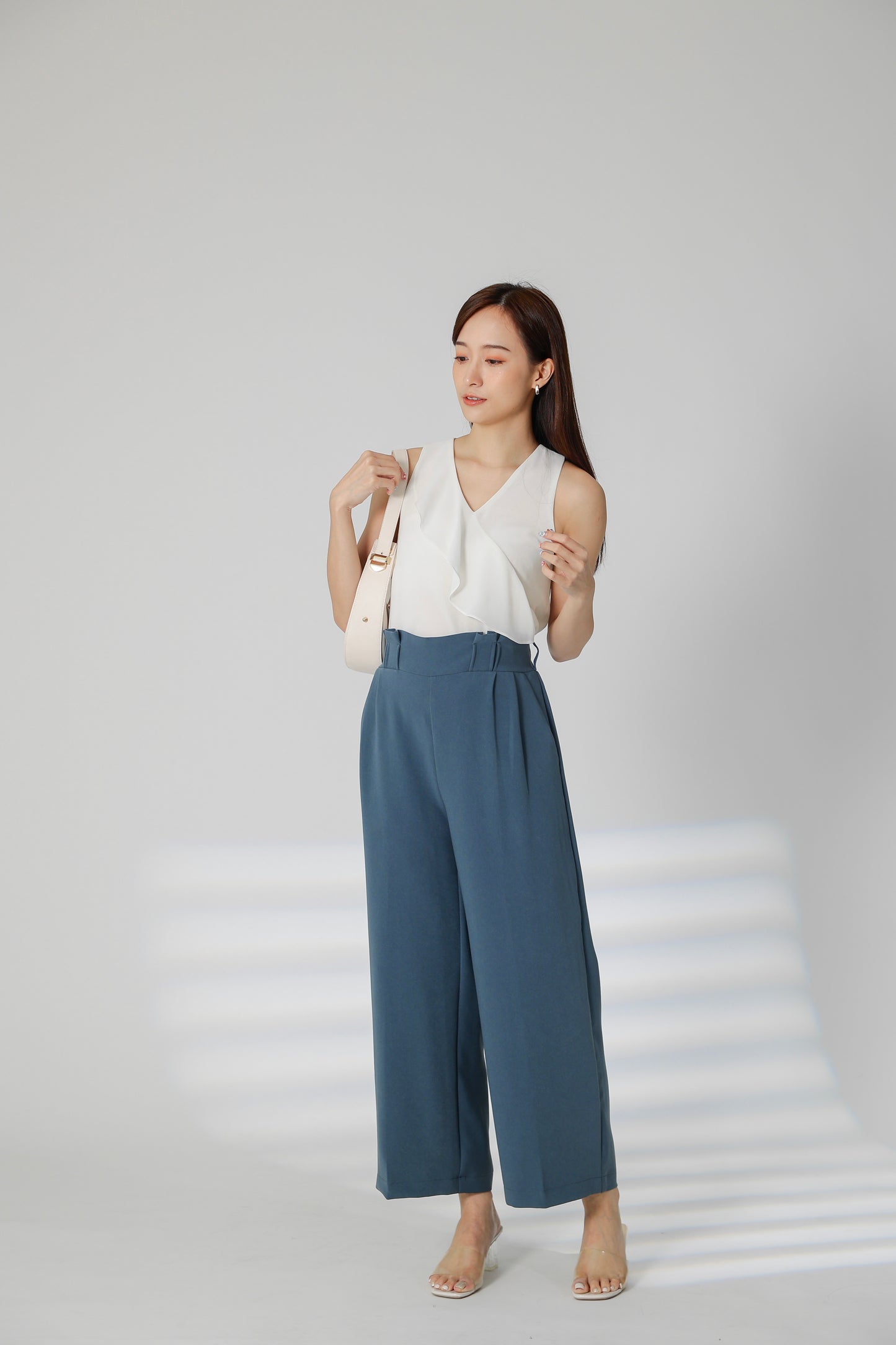 Eillie Slant Ruffles Top - White