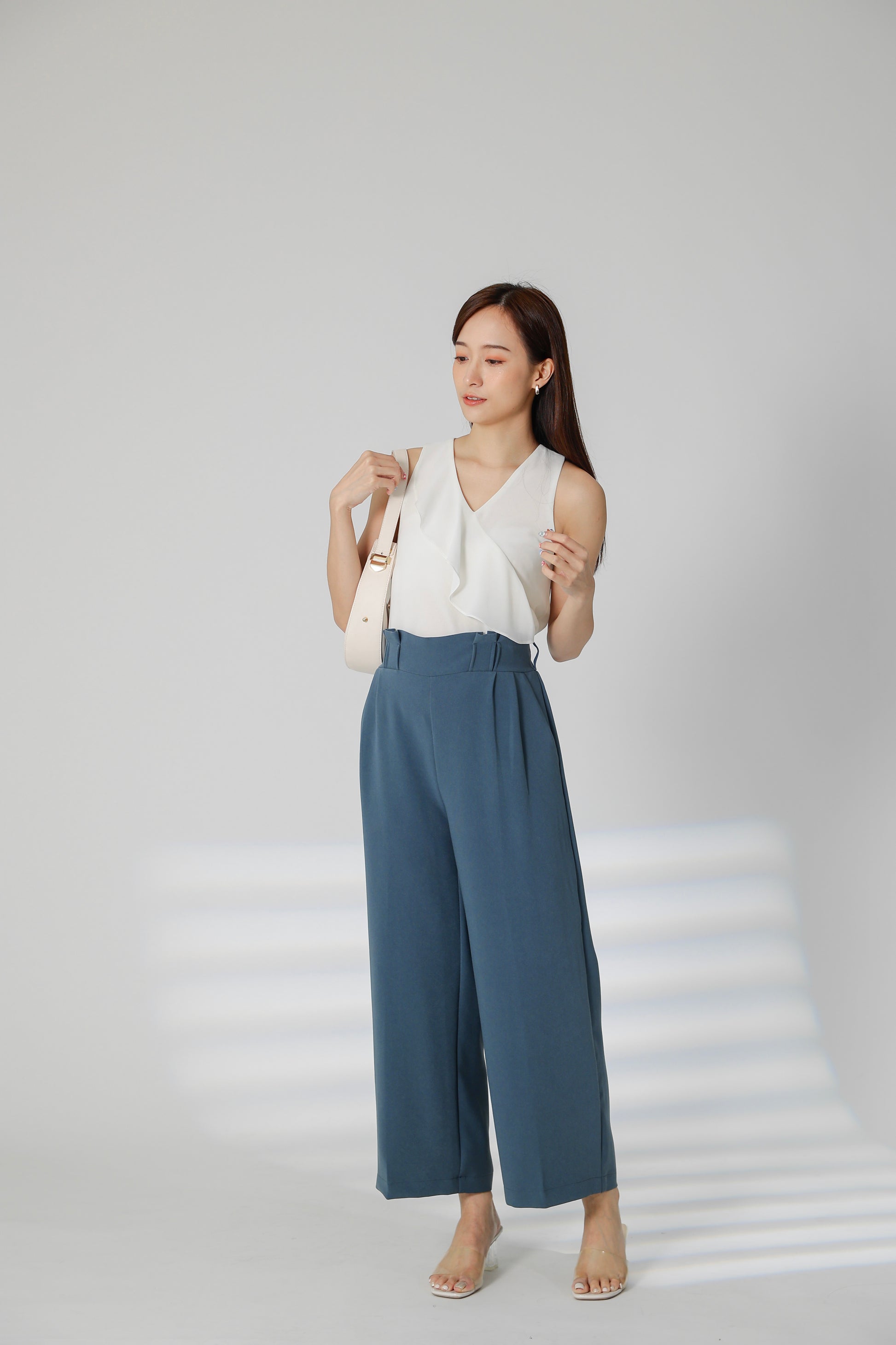 Eillie Slant Ruffles Top - White