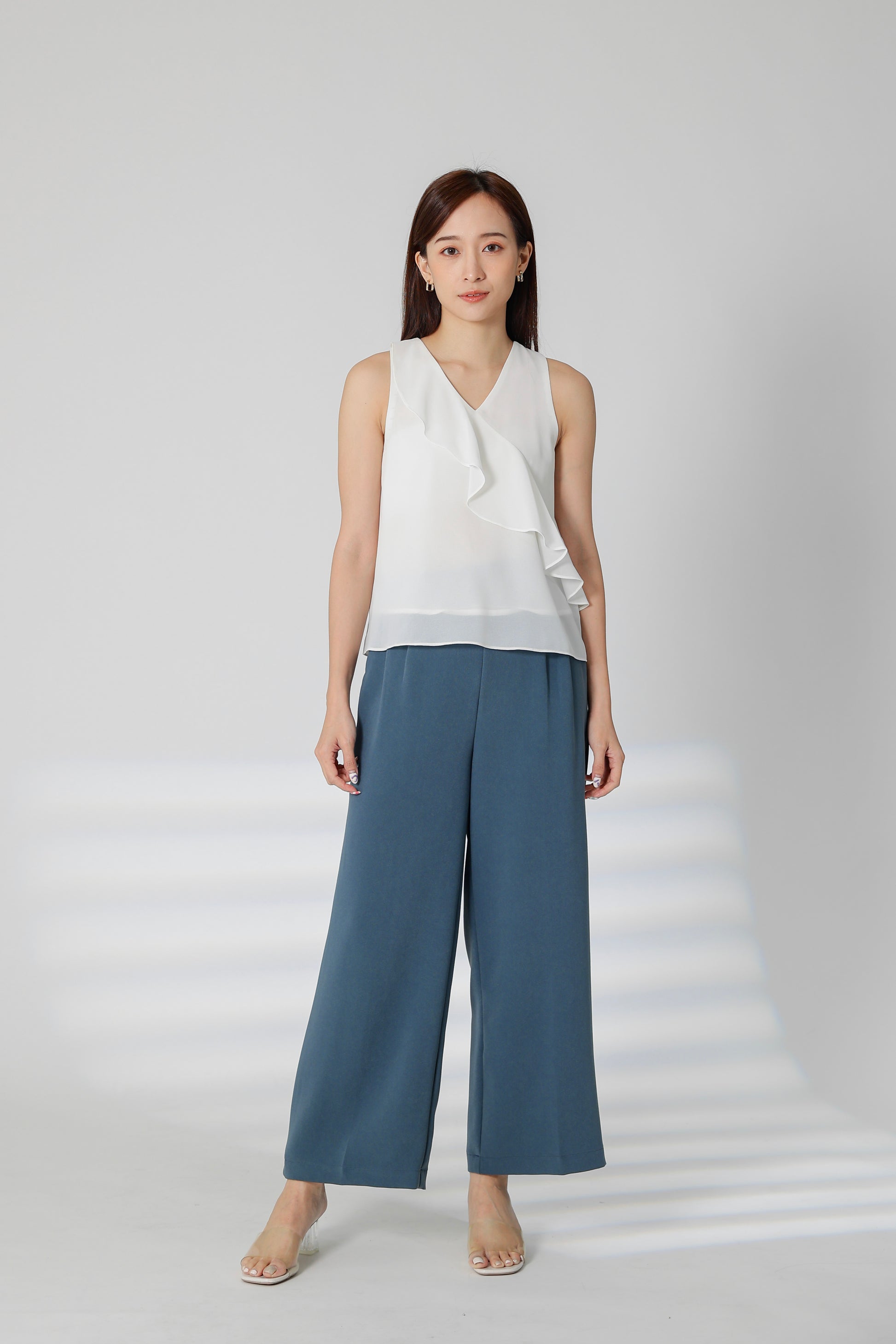 Eillie Slant Ruffles Top - White
