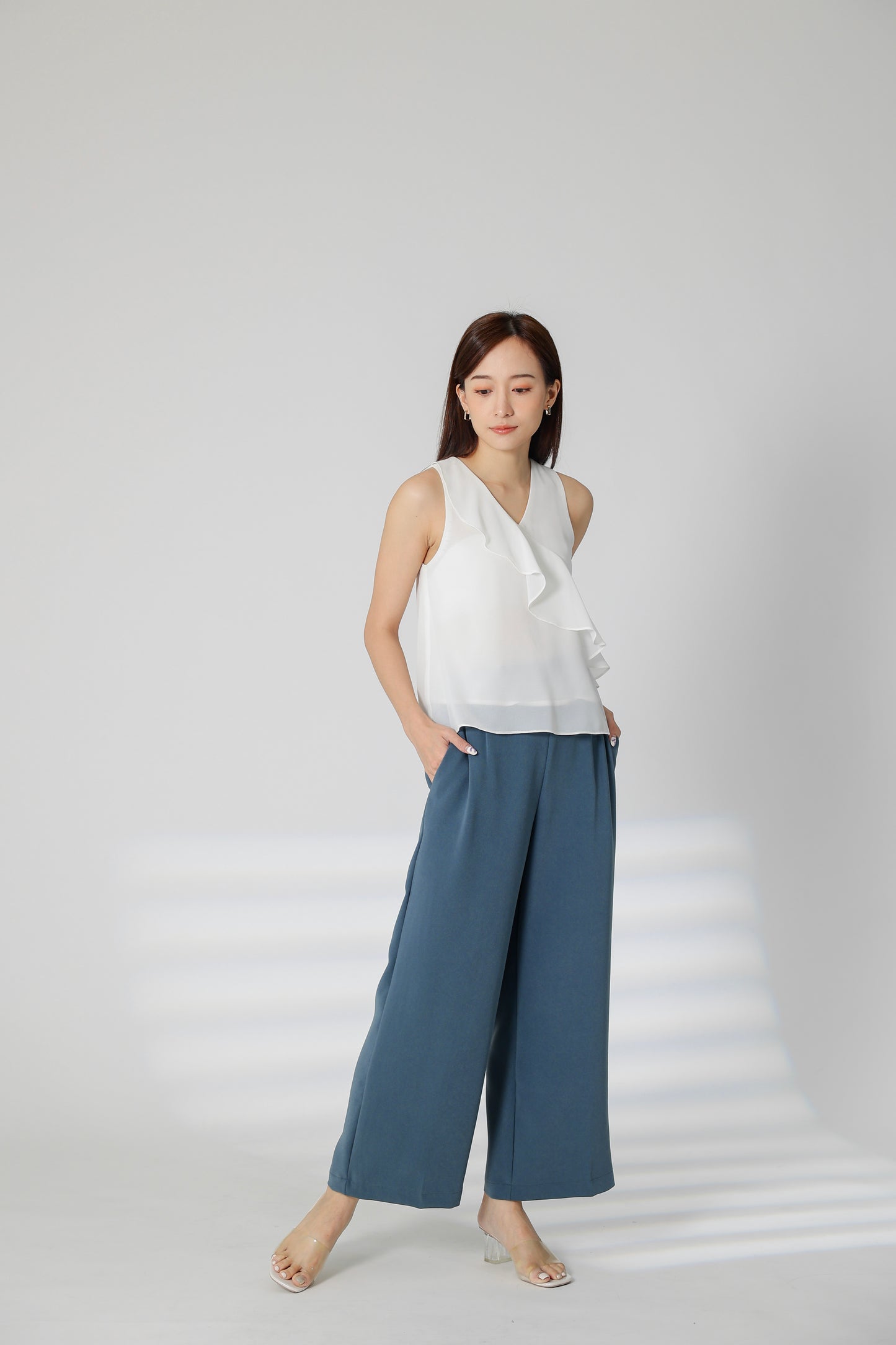 Eillie Slant Ruffles Top - White