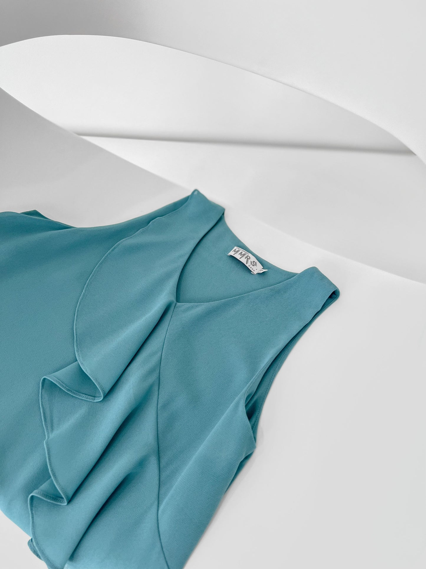 Eillie Slant Ruffles Top - Turquoise