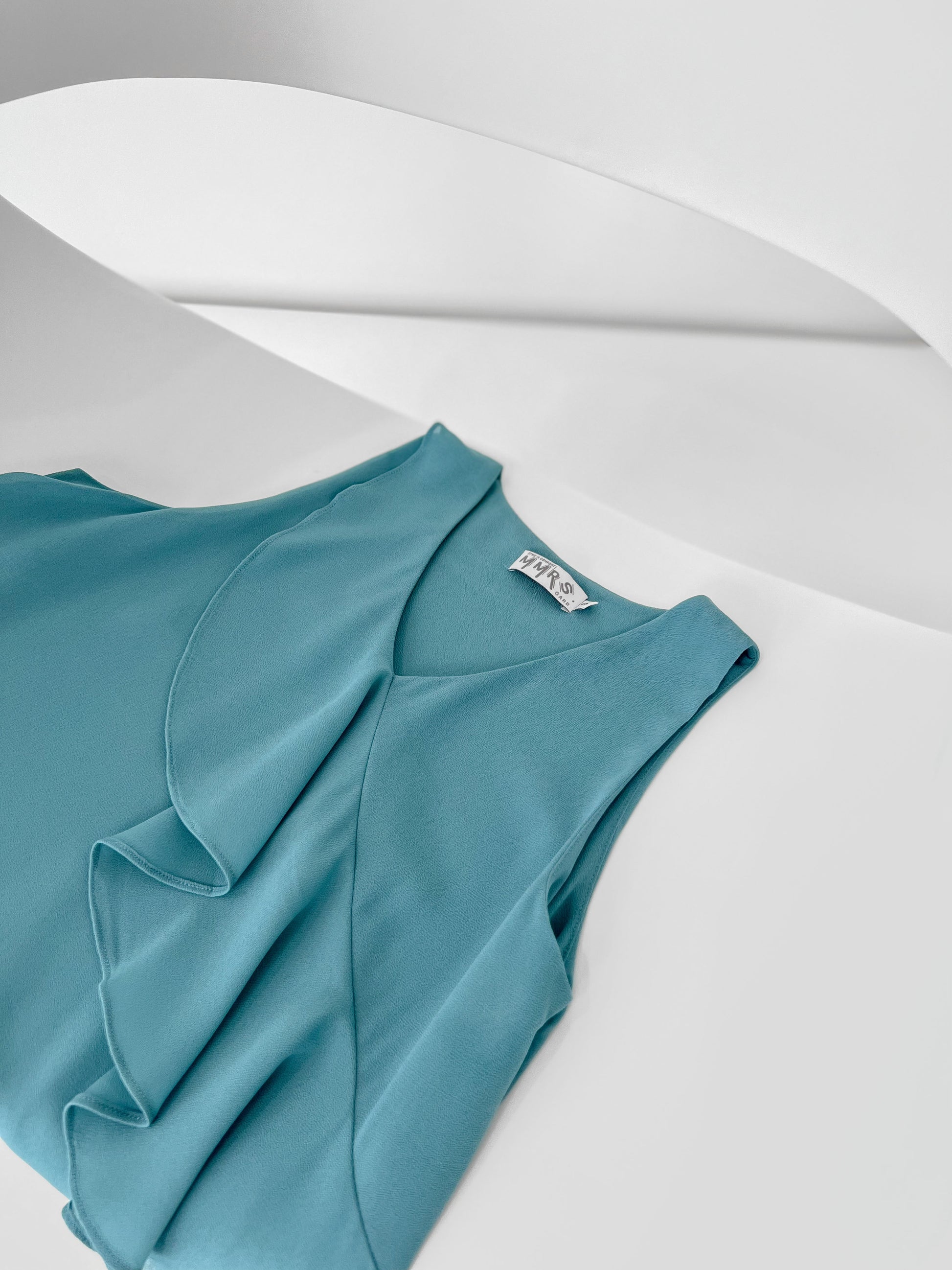 Eillie Slant Ruffles Top - Turquoise