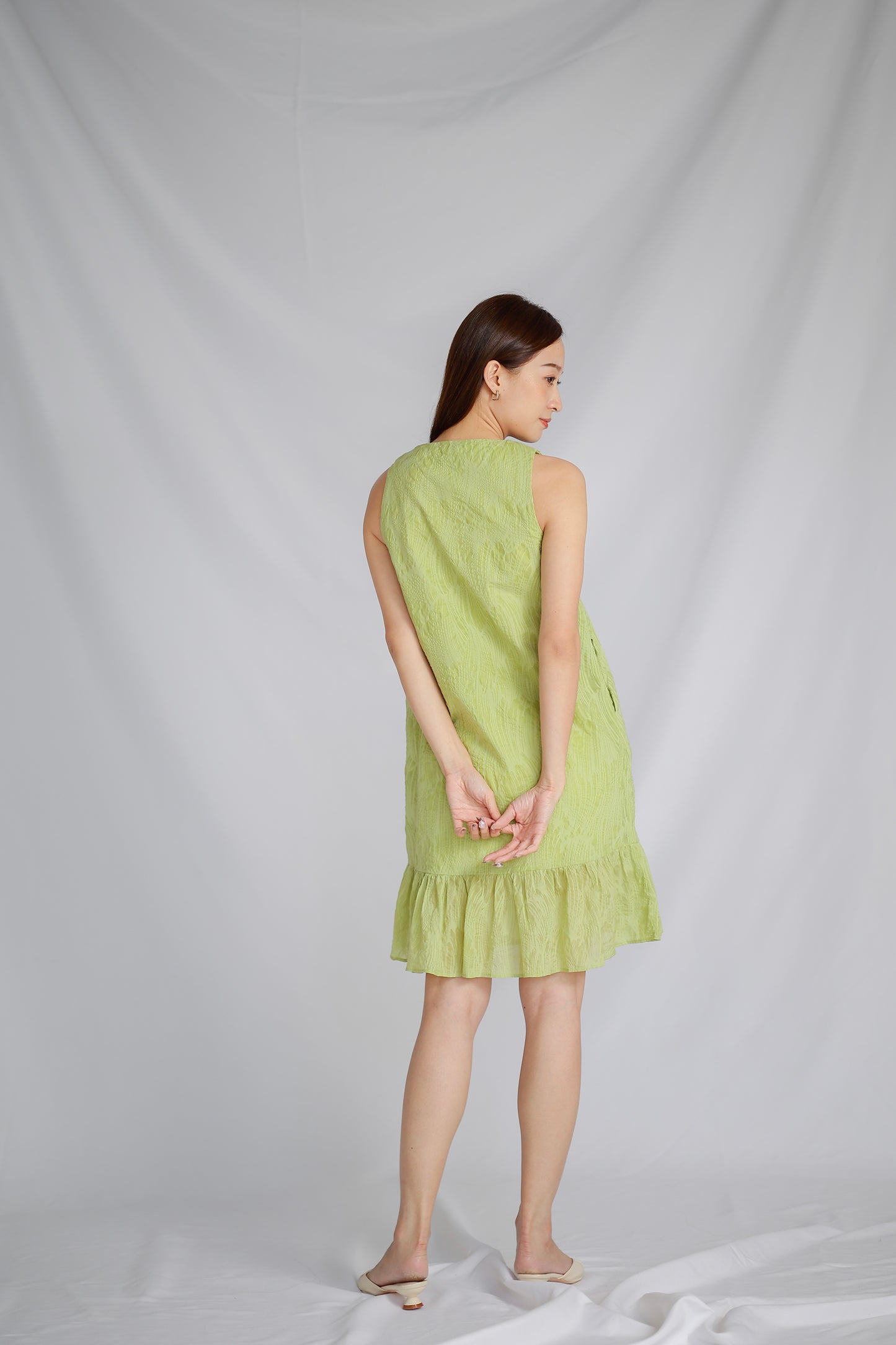 Eliza V Neck Ruffle Dress - Green