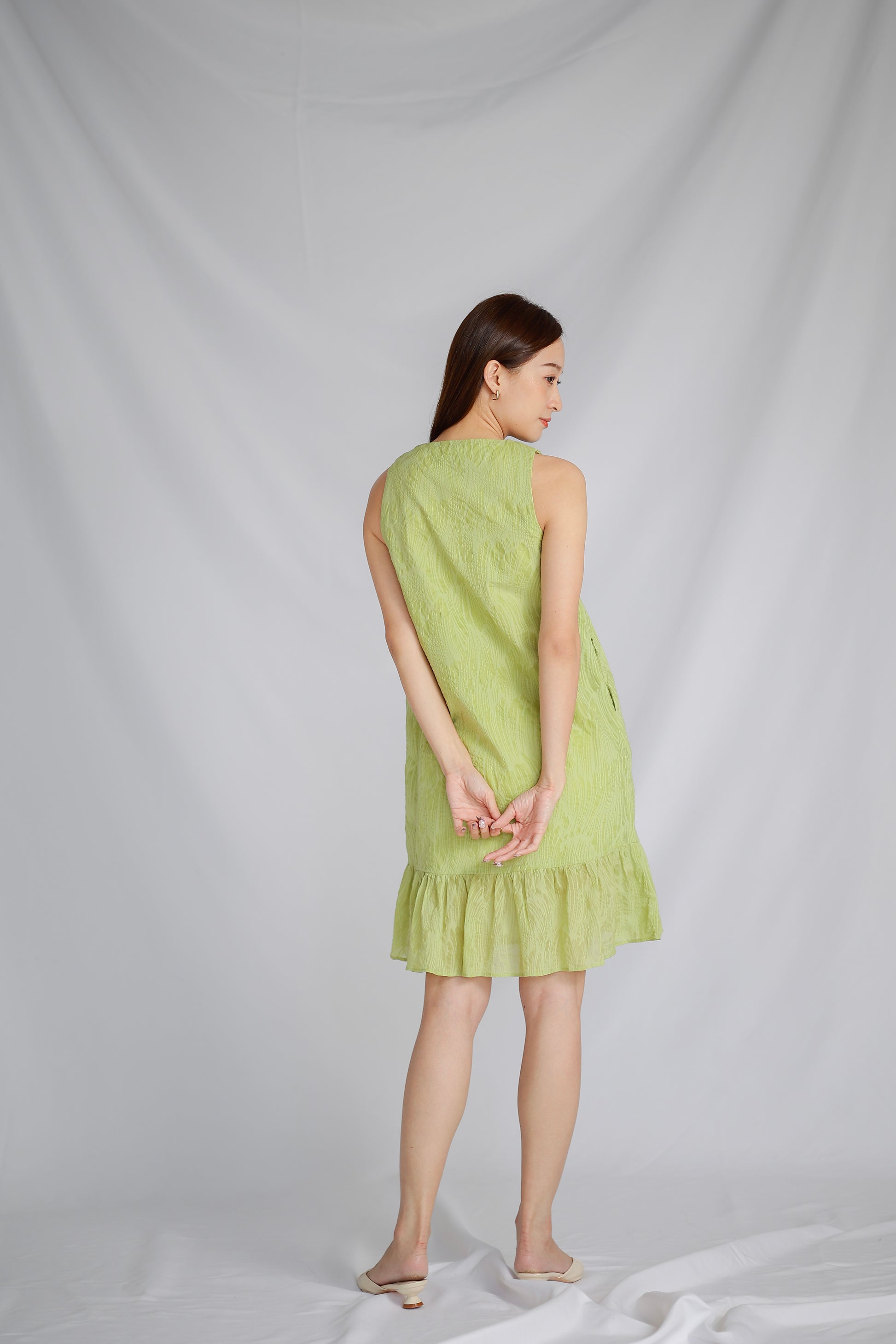 Eliza V Neck Ruffle Dress - Green