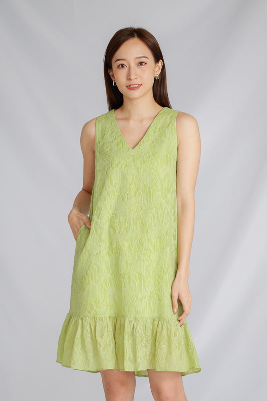 Eliza V Neck Ruffle Dress - Green