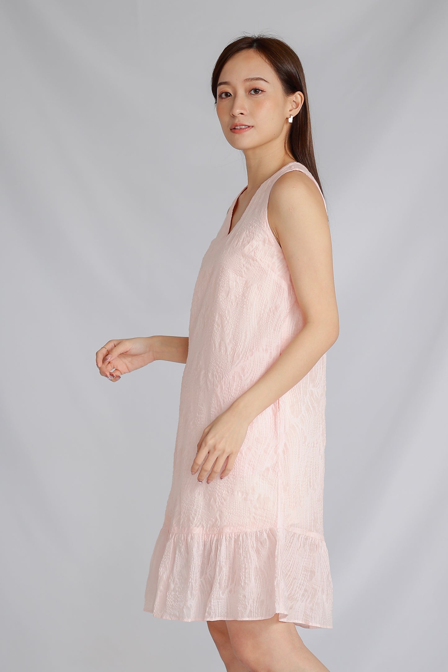 Eliza V Neck Ruffle Dress - Pink