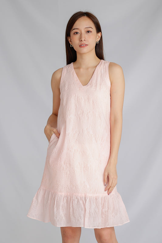 Eliza V Neck Ruffle Dress - Pink