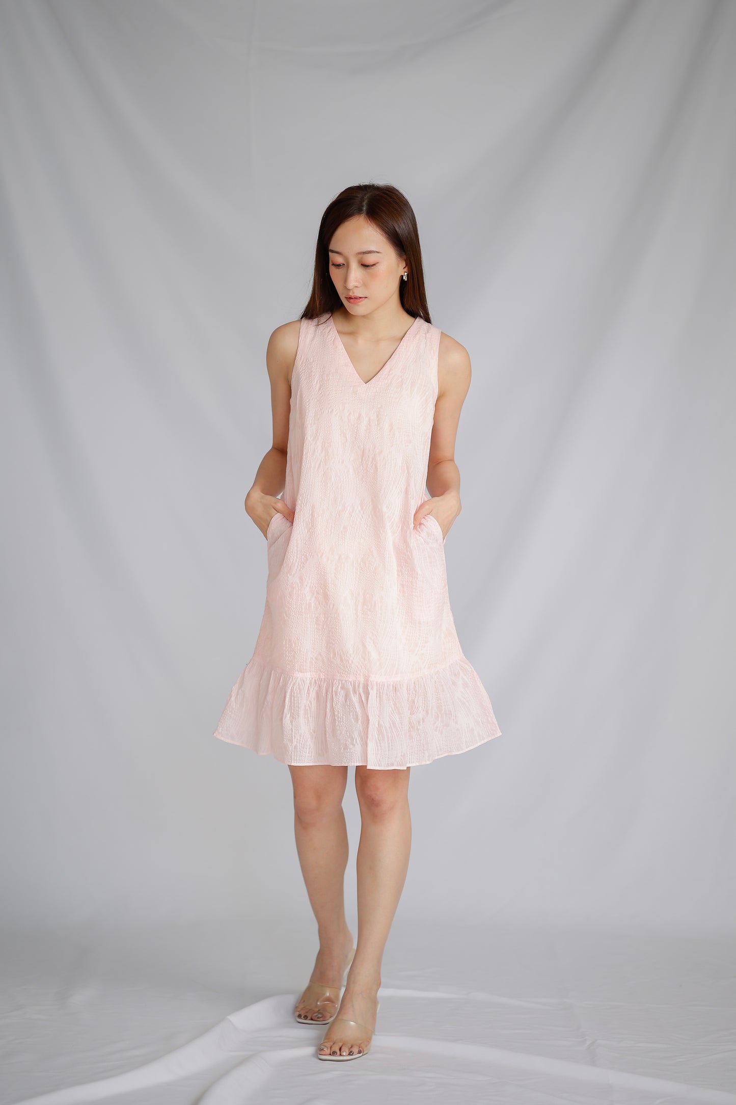 Eliza V Neck Ruffle Dress - Pink