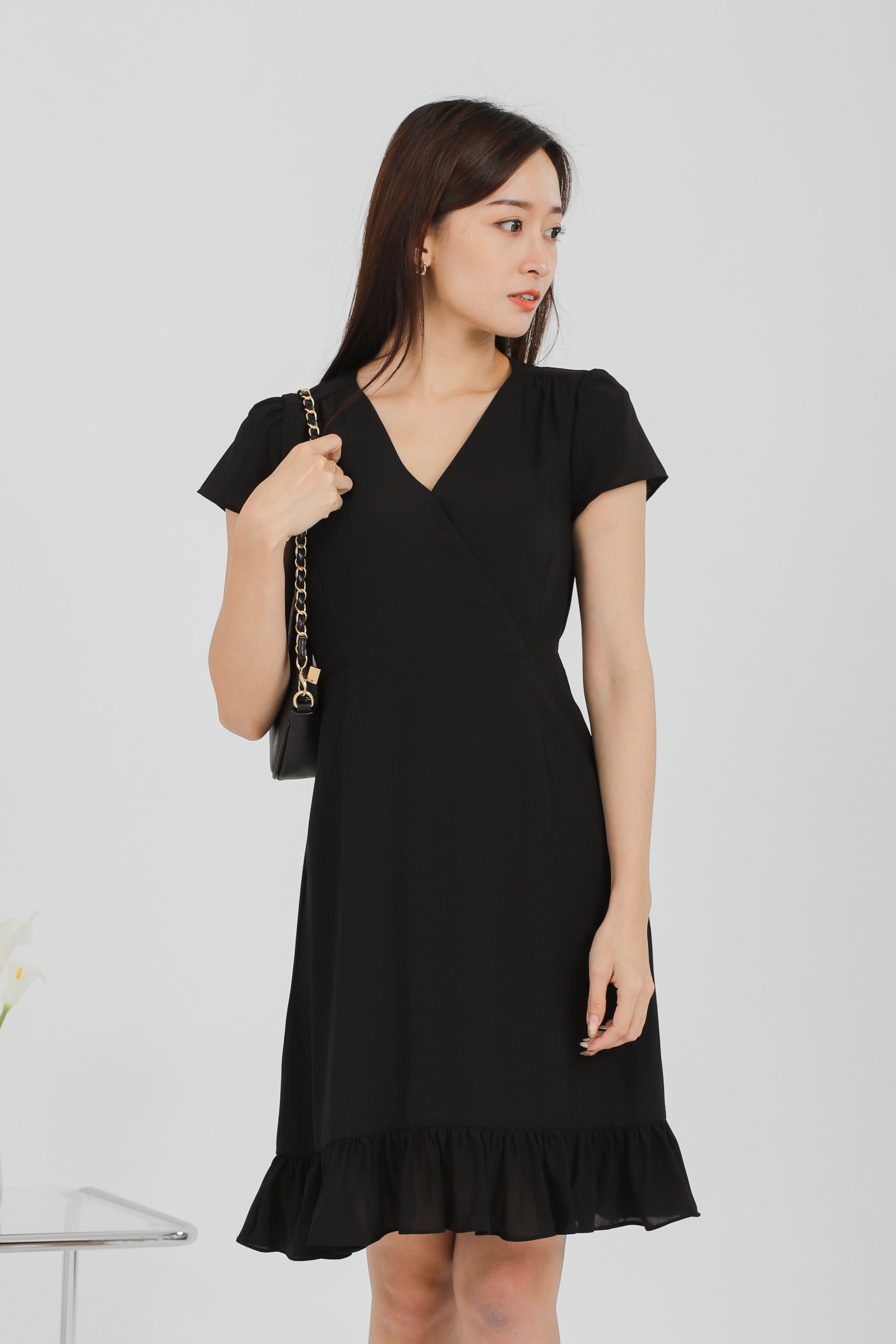 Emeri Ruffles Wrapped Dress - Black