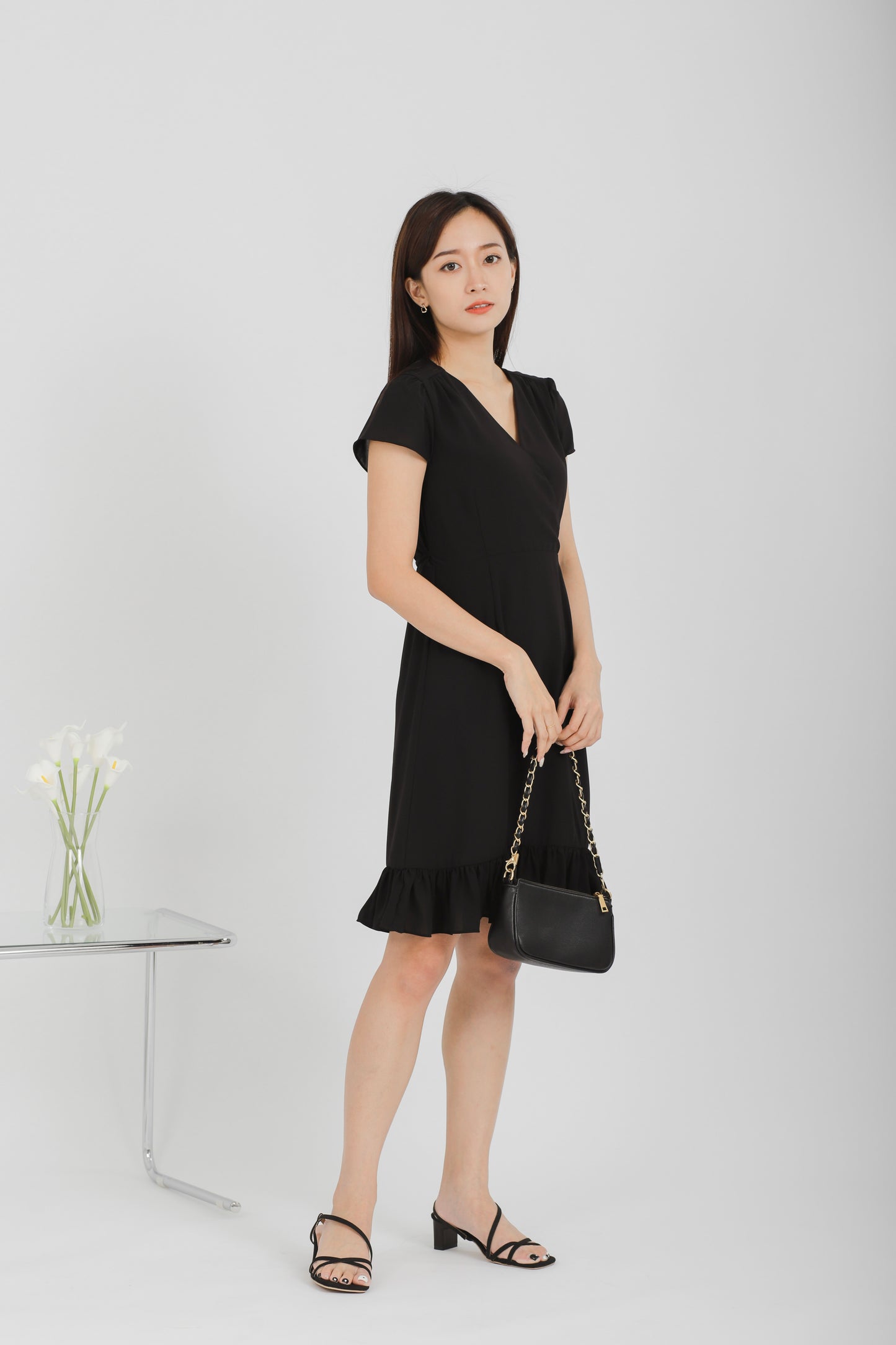 Emeri Ruffles Wrapped Dress - Black