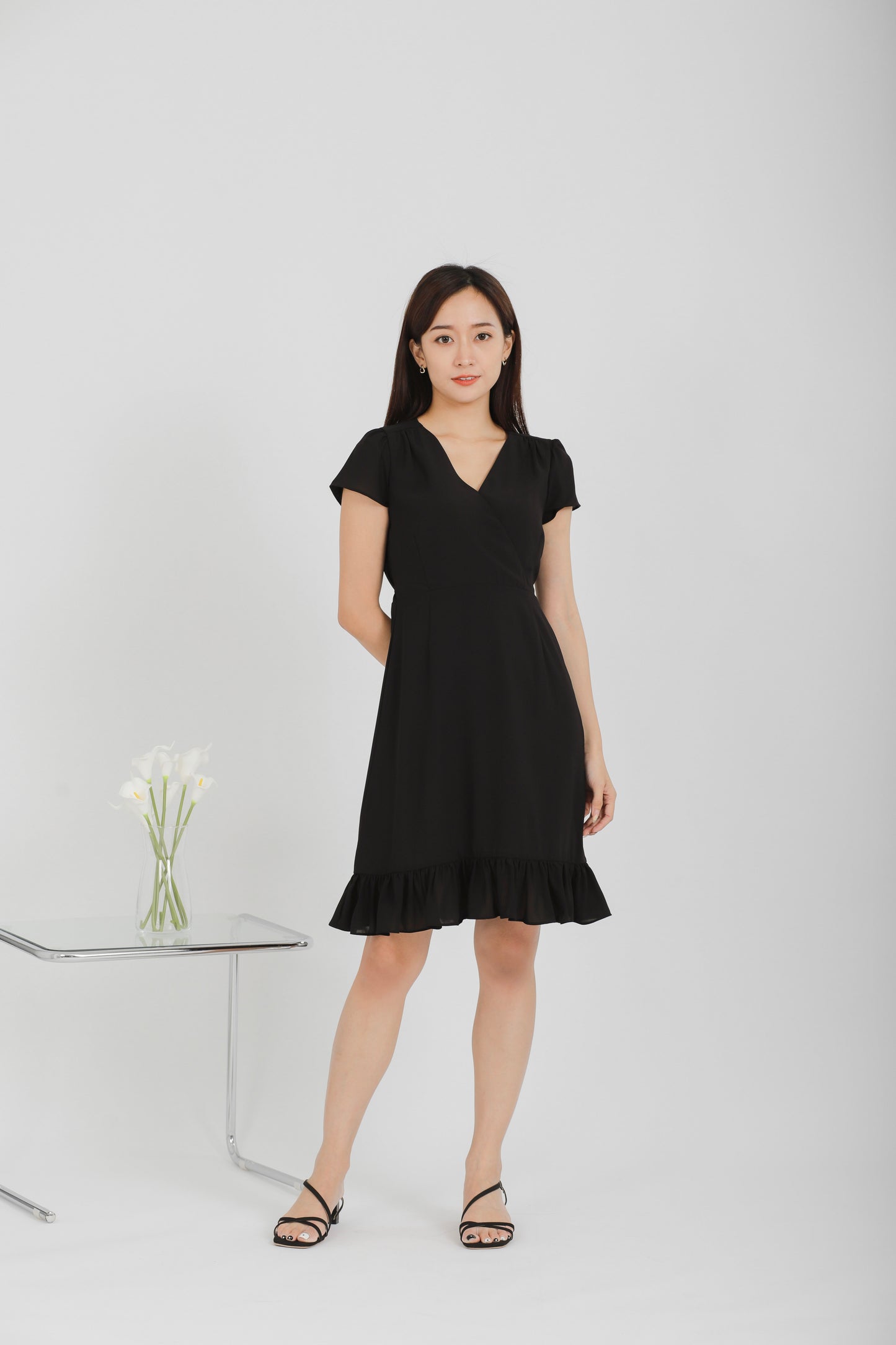 Emeri Ruffles Wrapped Dress - Black