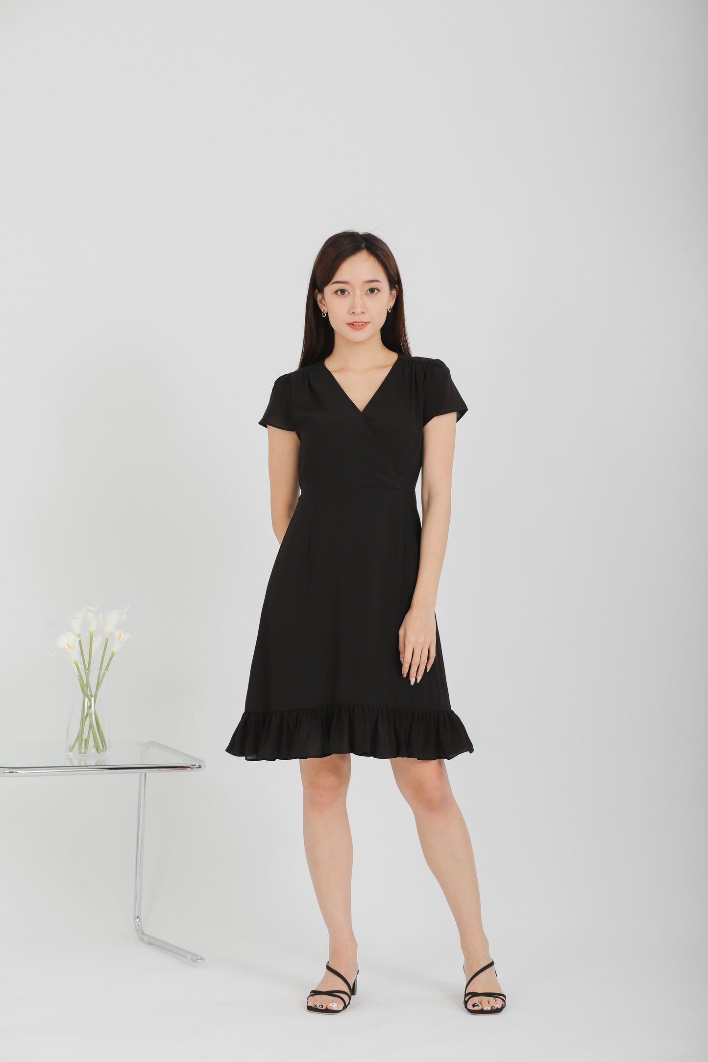 Emeri Ruffles Wrapped Dress - Black
