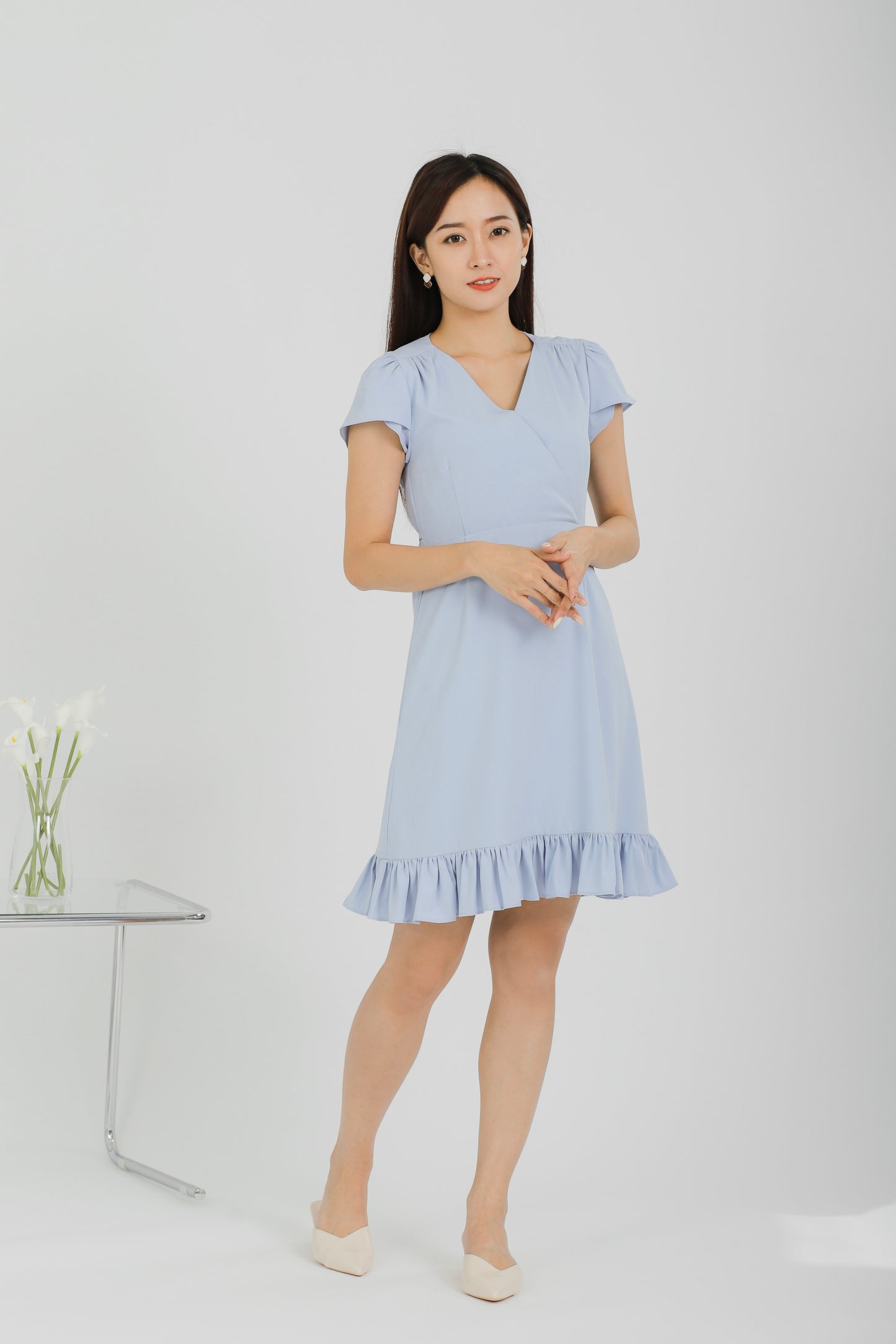 Emeri Ruffles Wrapped Dress - Blue