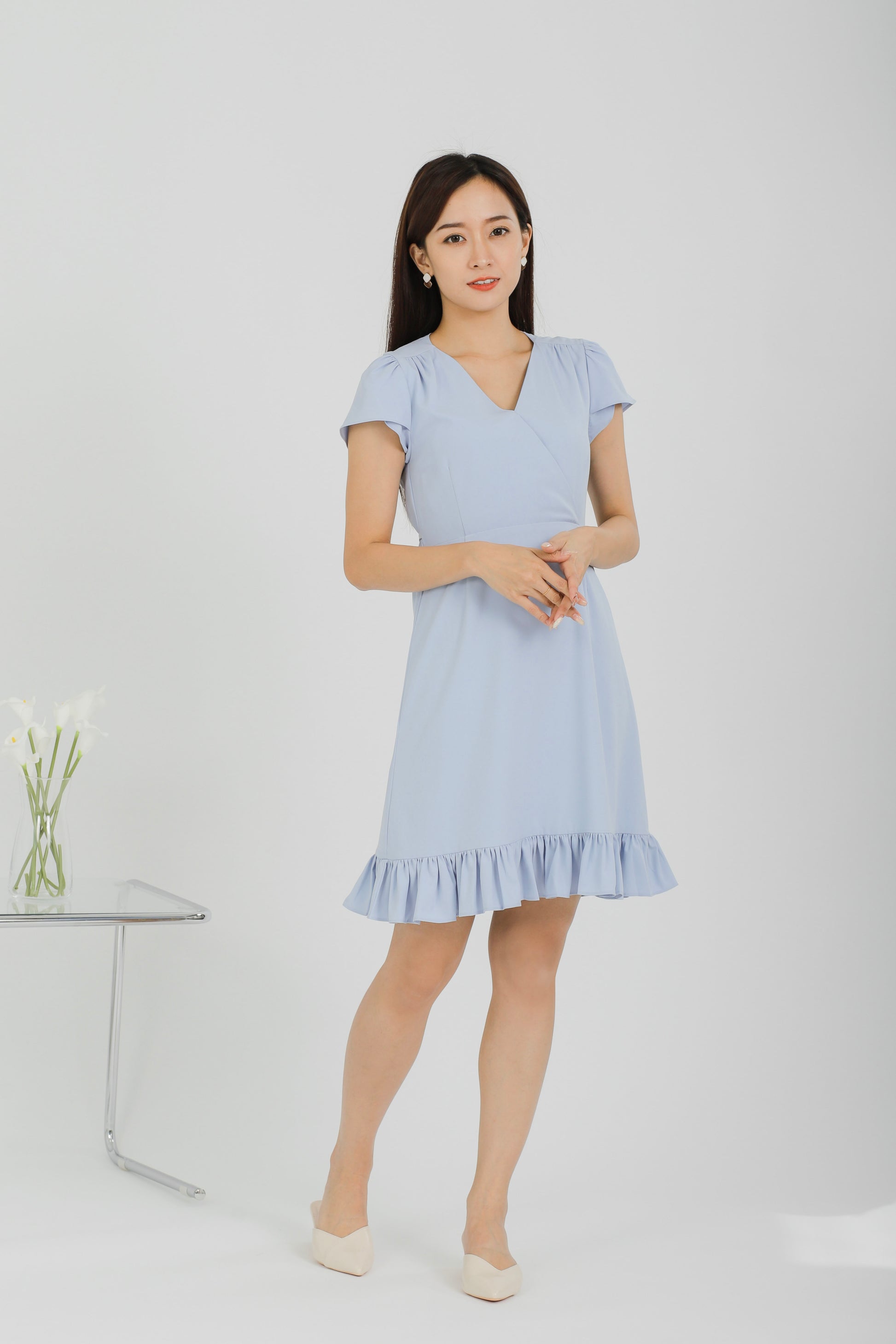 Emeri Ruffles Wrapped Dress - Blue