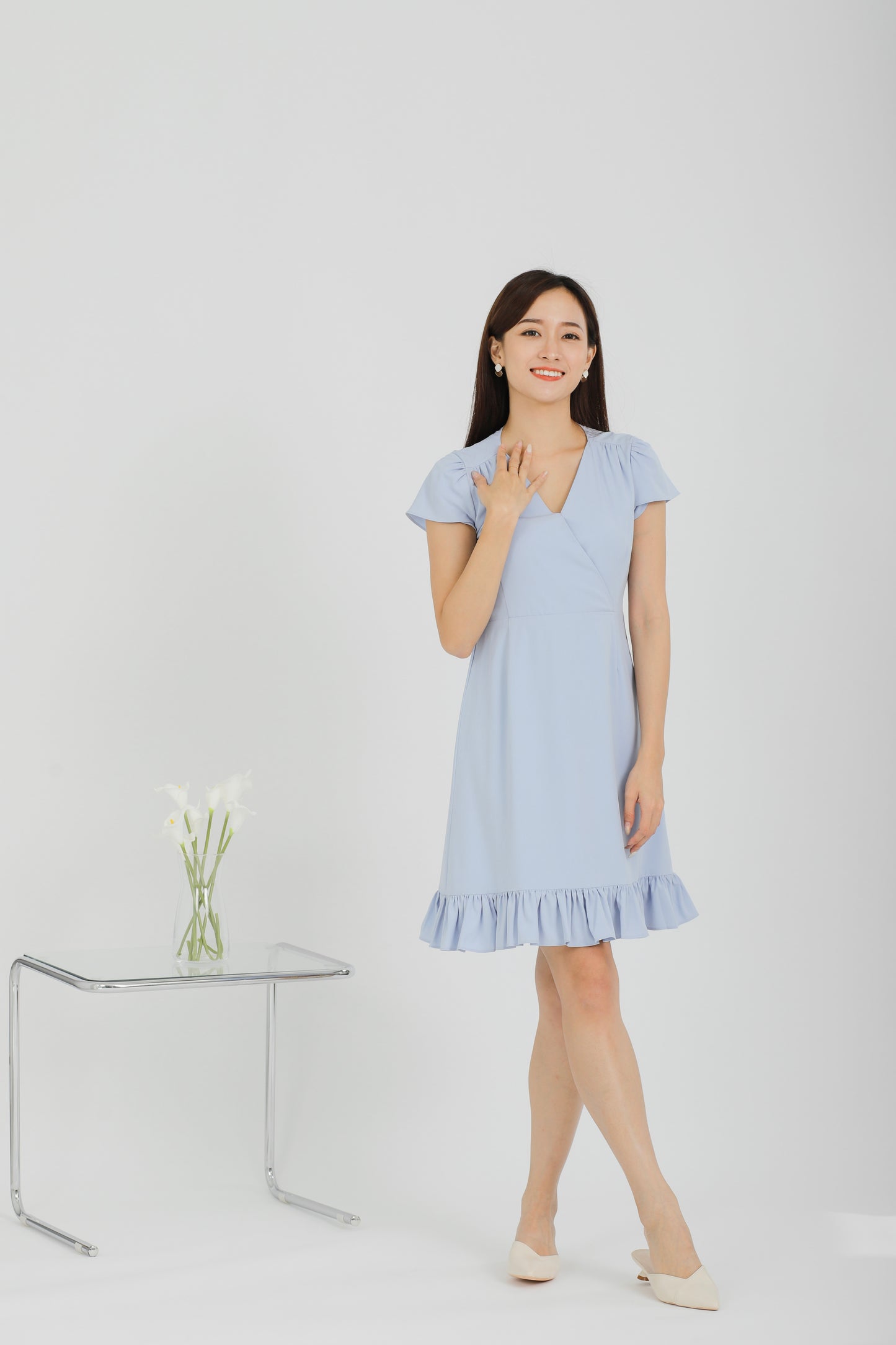 Emeri Ruffles Wrapped Dress - Blue