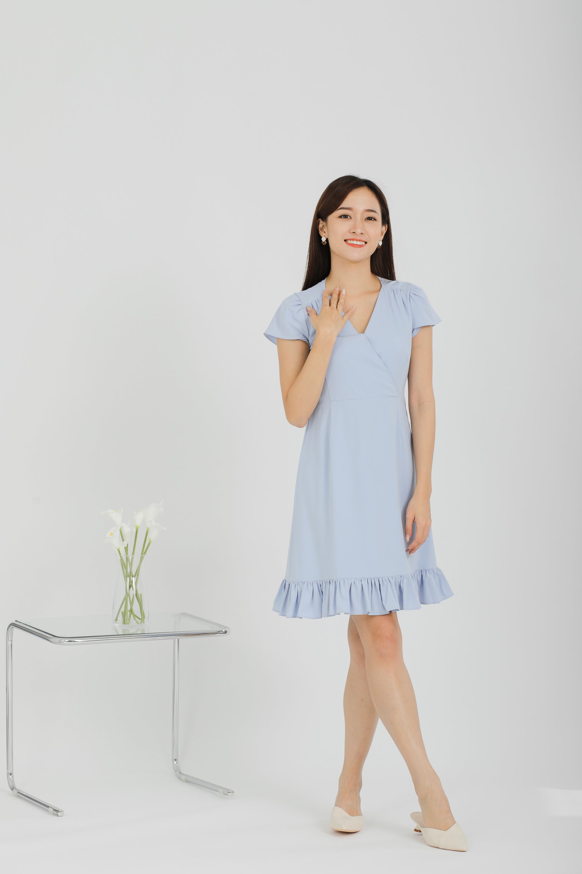 Emeri Ruffles Wrapped Dress - Blue