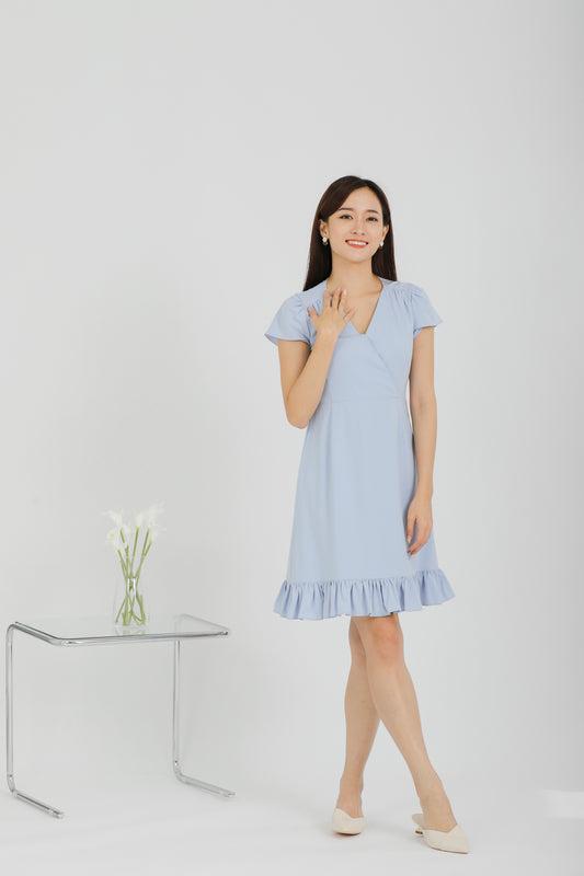 Emeri Ruffles Wrapped Dress - Blue