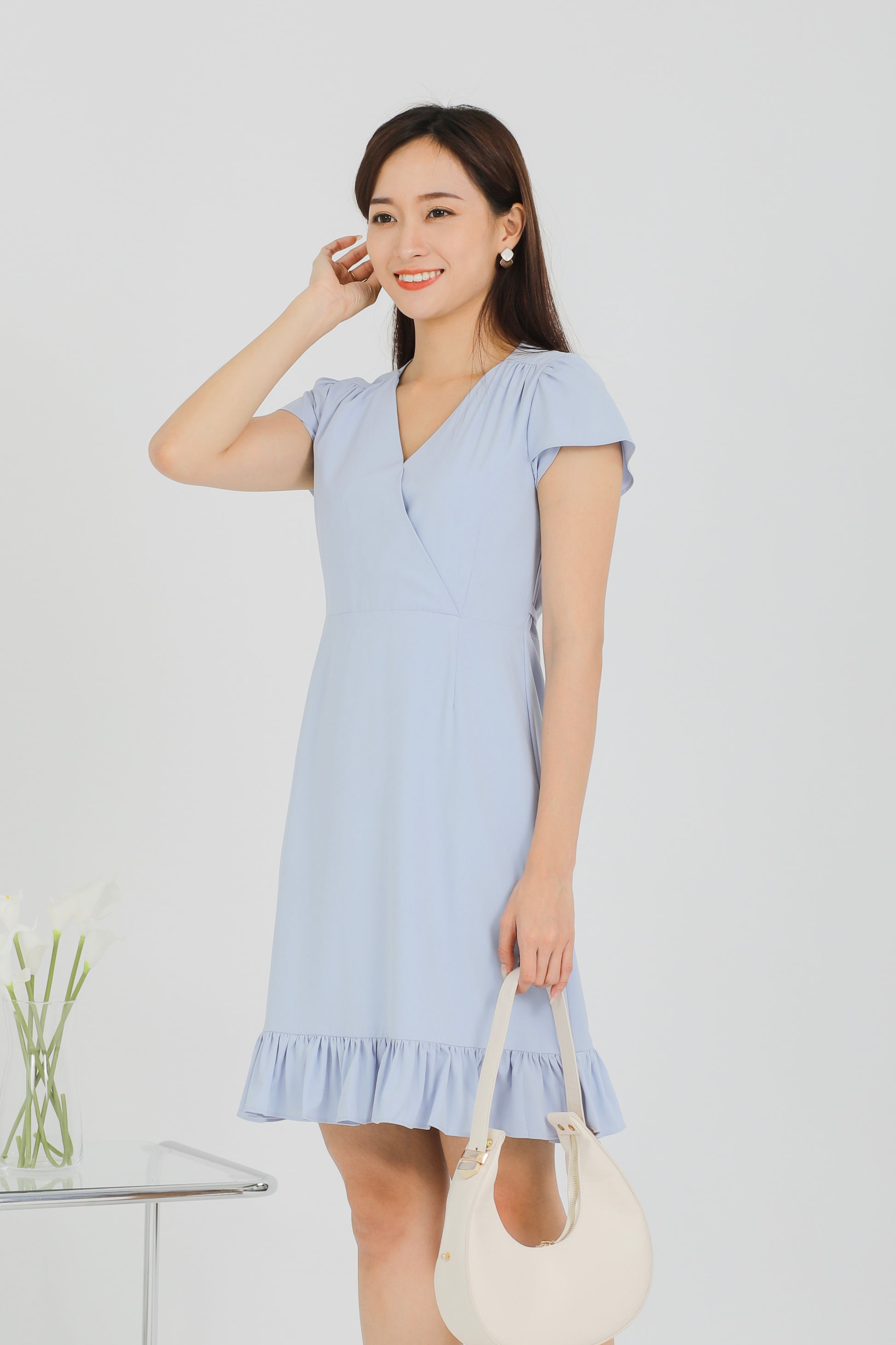 Emeri Ruffles Wrapped Dress - Blue