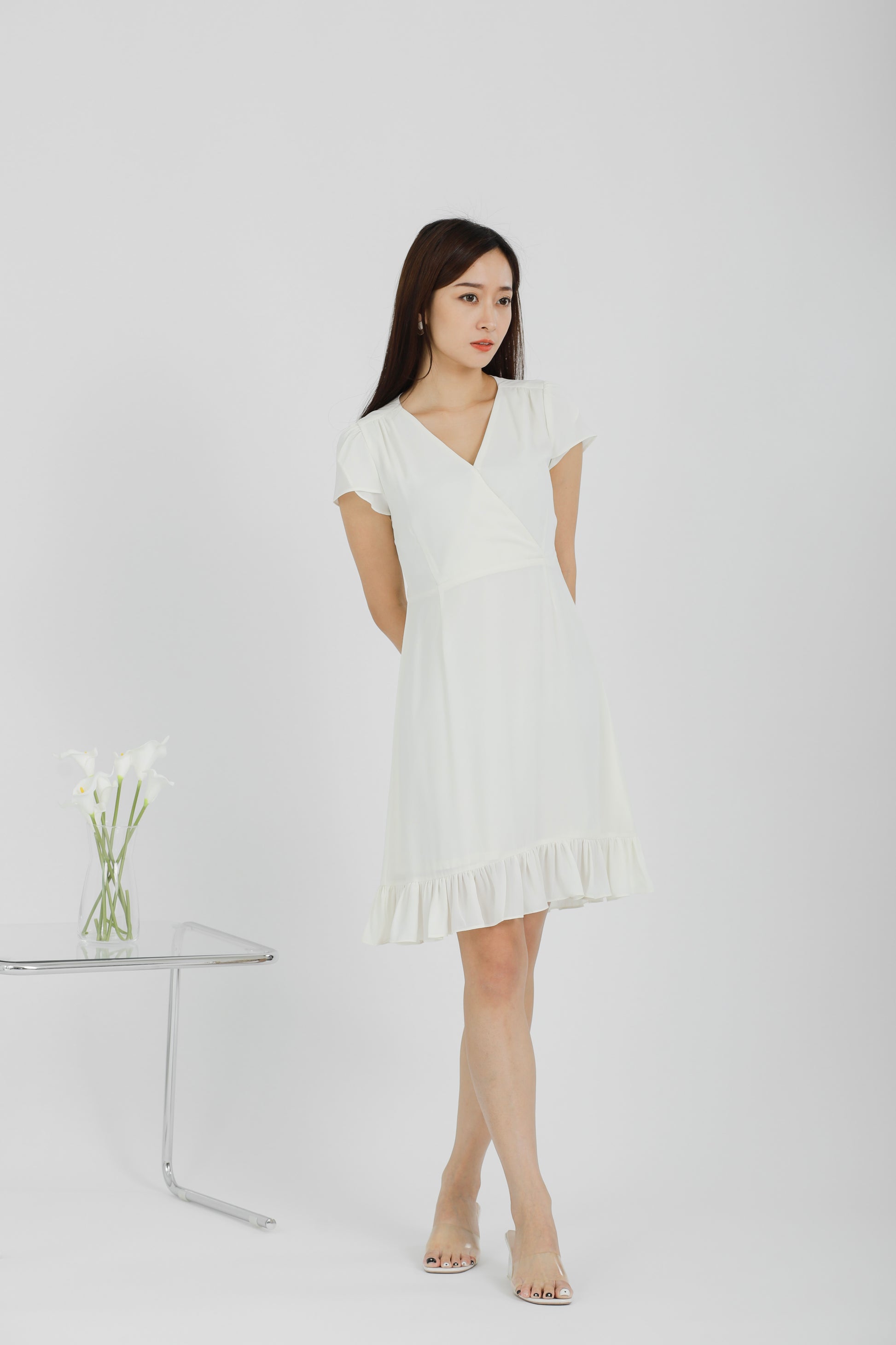 Emeri Ruffles Wrapped Dress - Ivory
