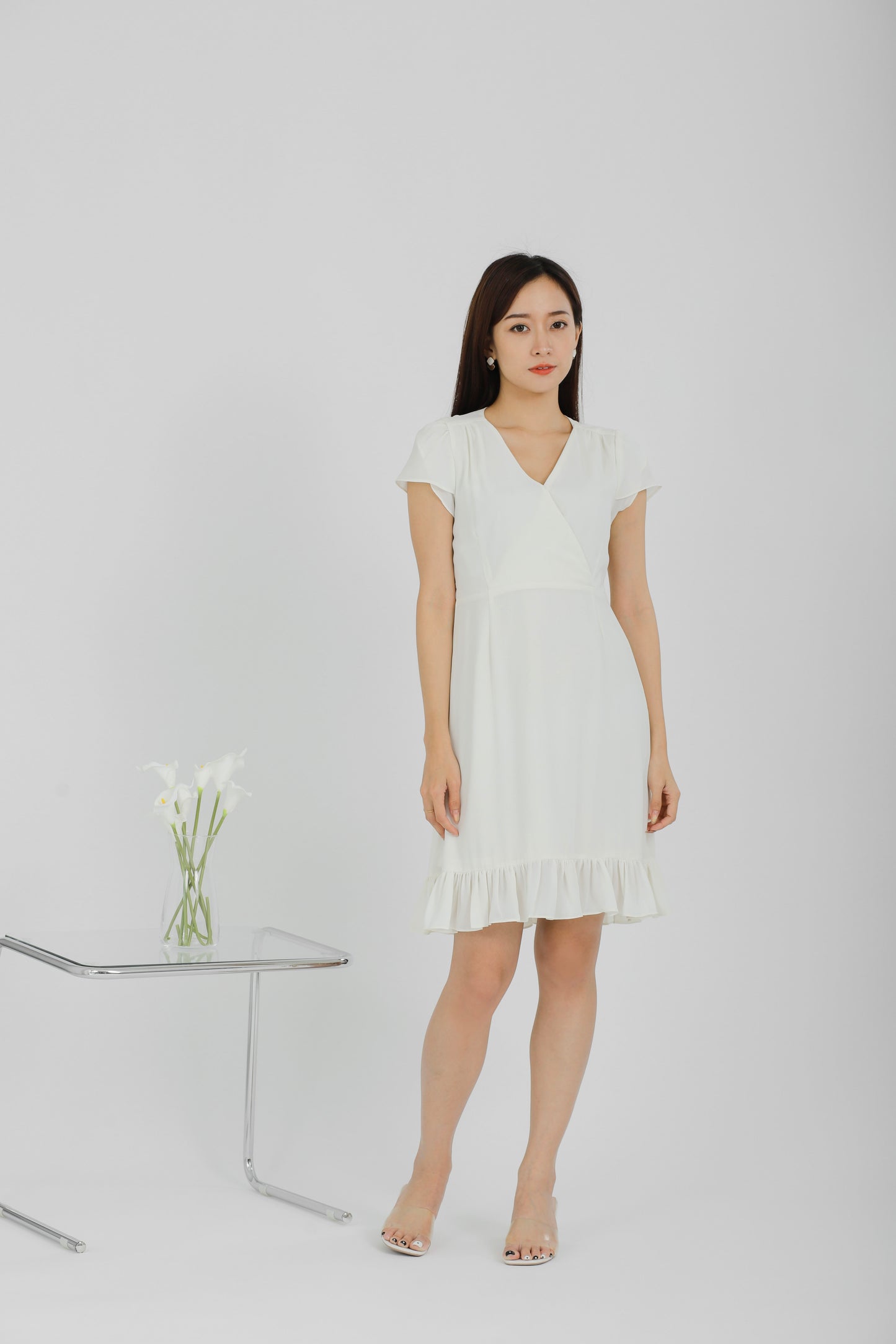 Emeri Ruffles Wrapped Dress - Ivory