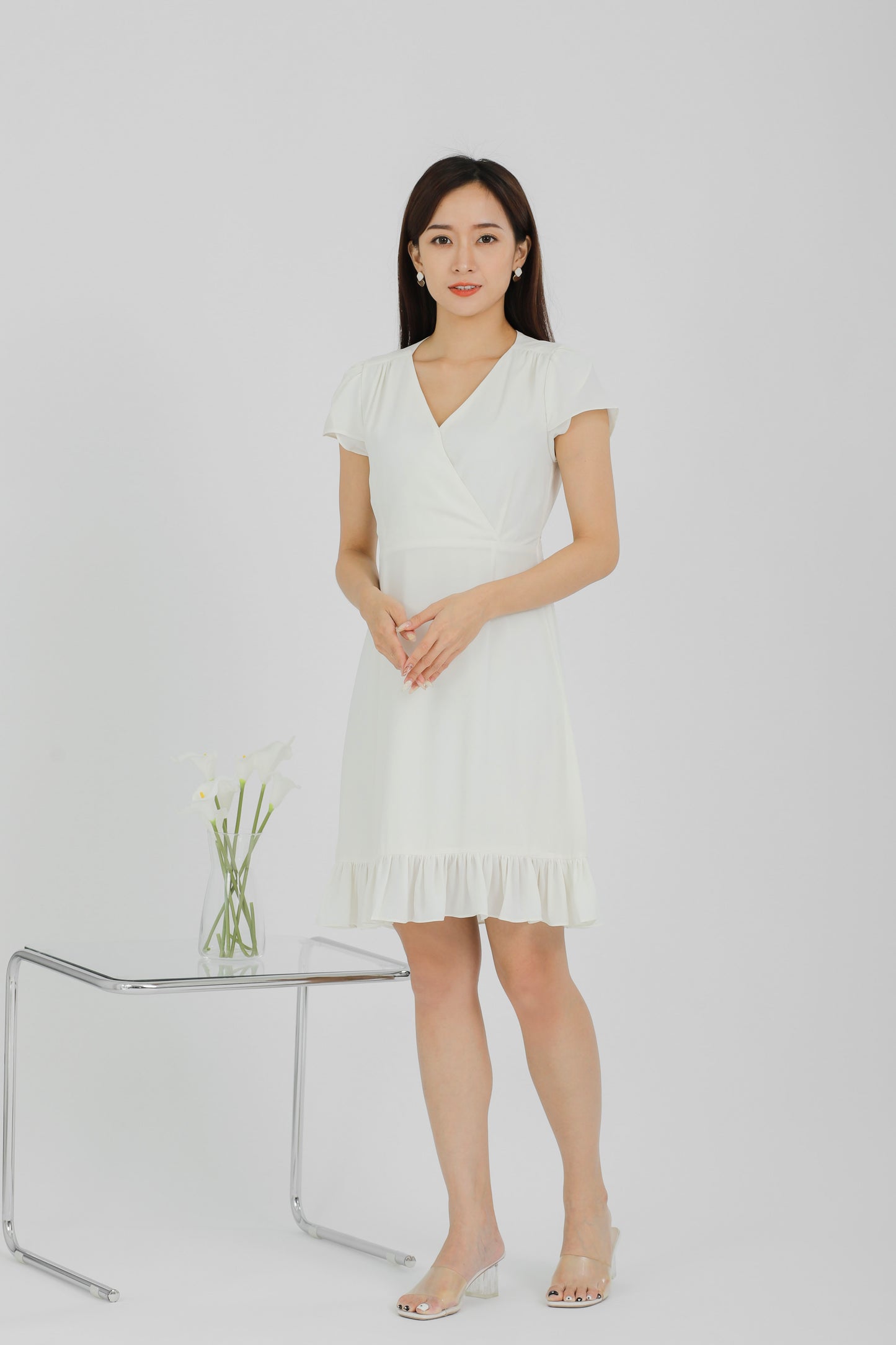 Emeri Ruffles Wrapped Dress - Ivory
