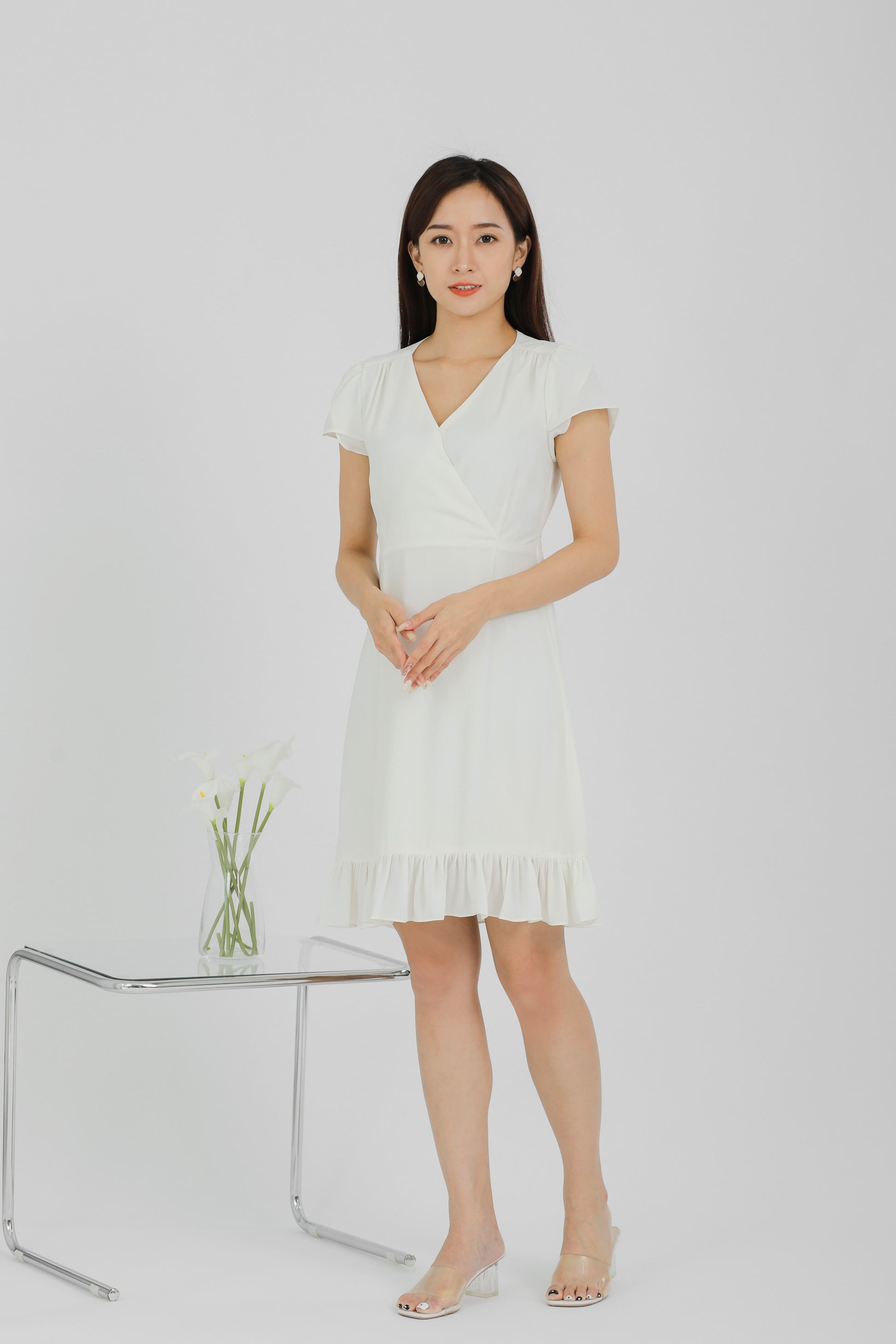 Emeri Ruffles Wrapped Dress - Ivory