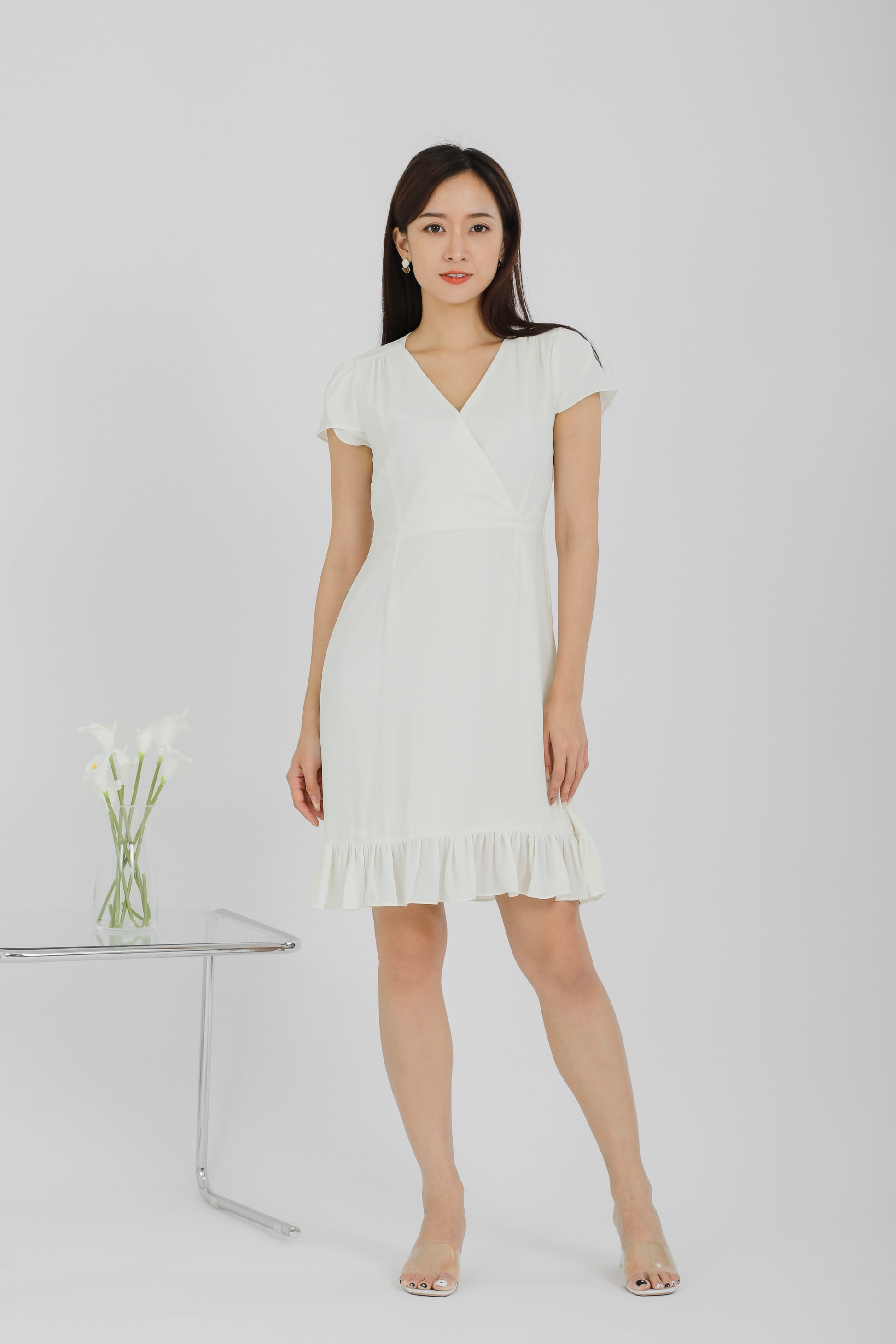Emeri Ruffles Wrapped Dress - Ivory