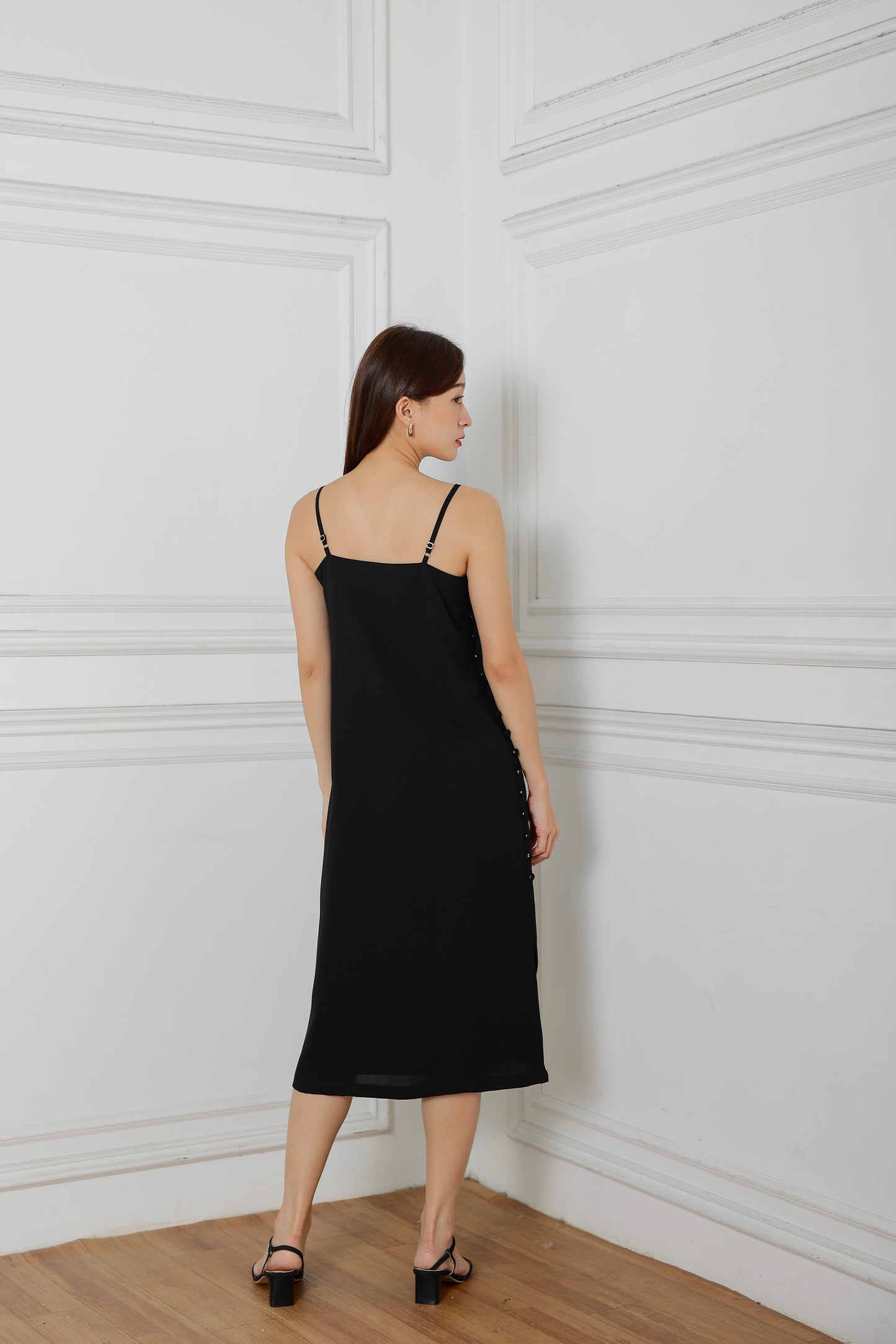 Emily Side Buttoned Dress - Black
