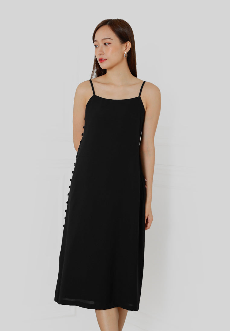 Emily Side Buttoned Dress - Black