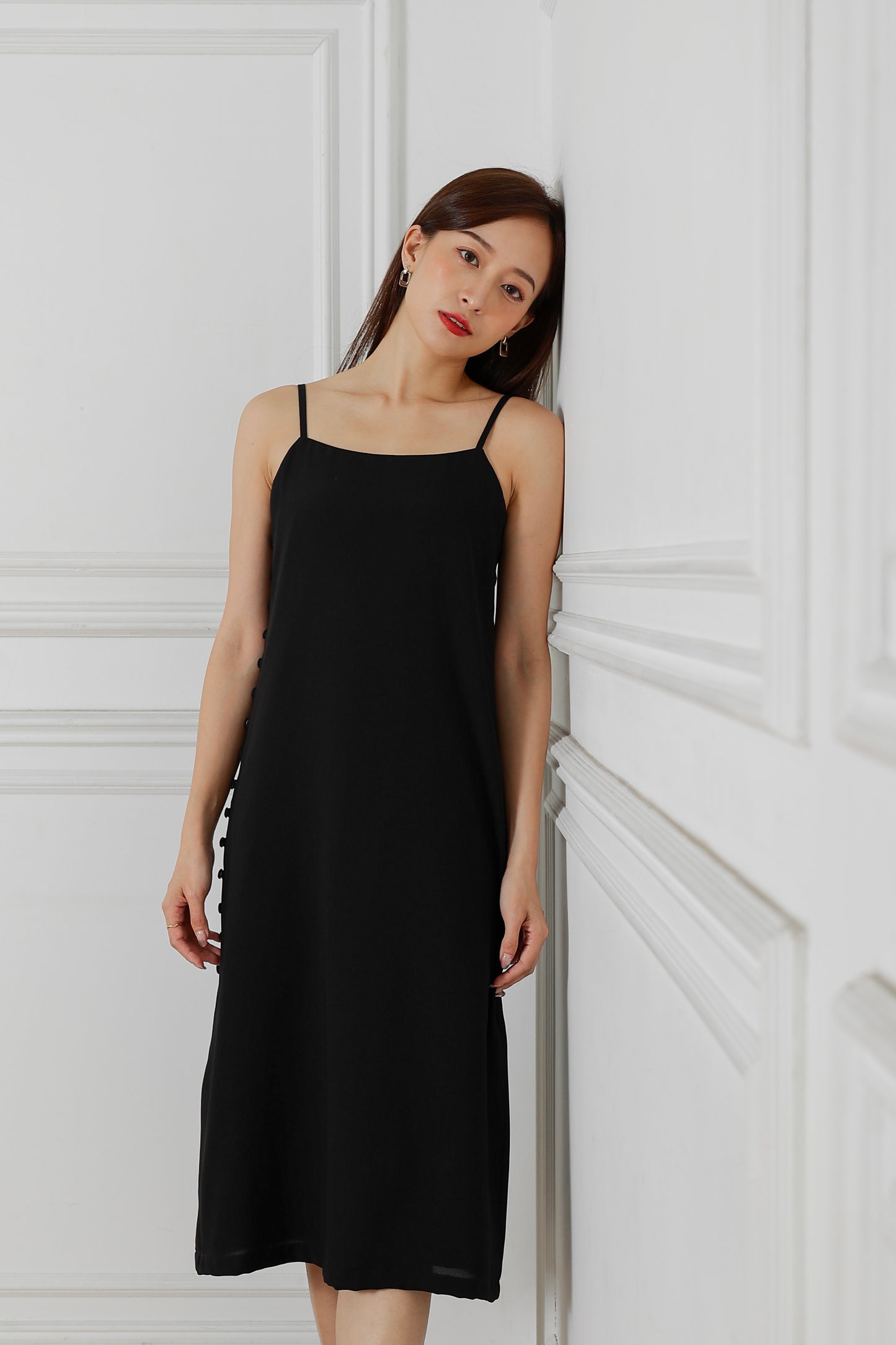 Emily Side Buttoned Dress - Black