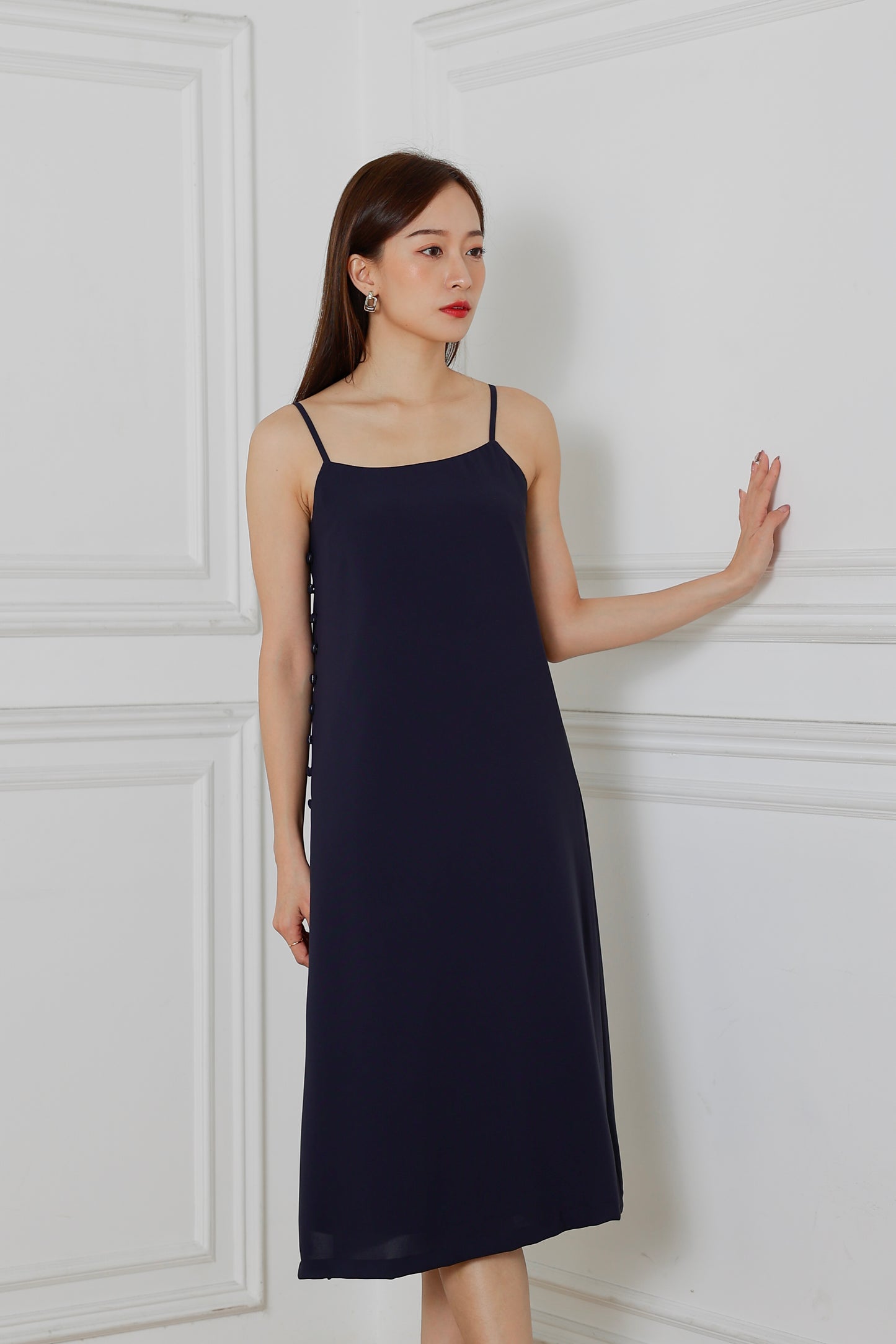 Emily Side Buttoned Dress - Navy