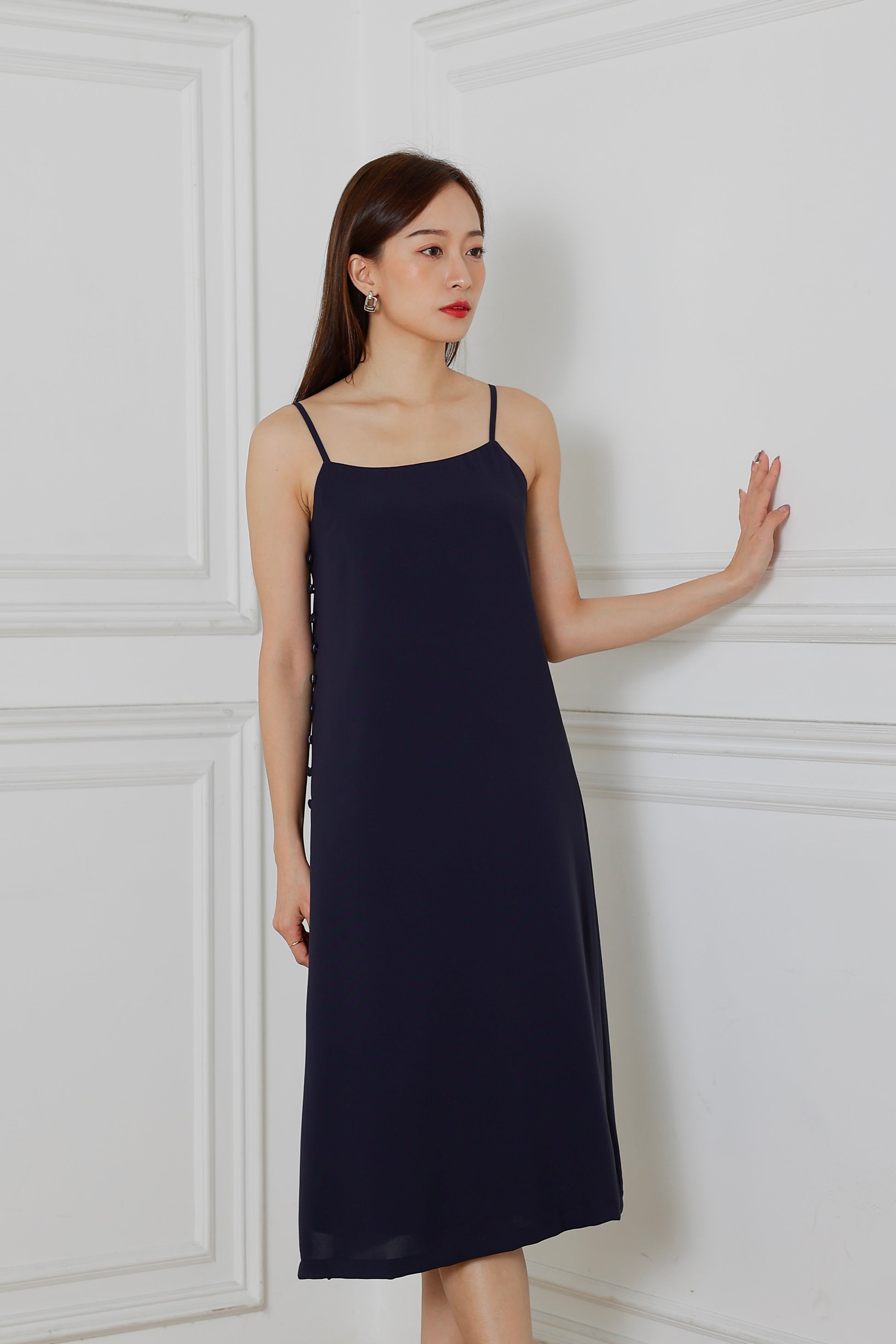 Emily Side Buttoned Dress - Navy