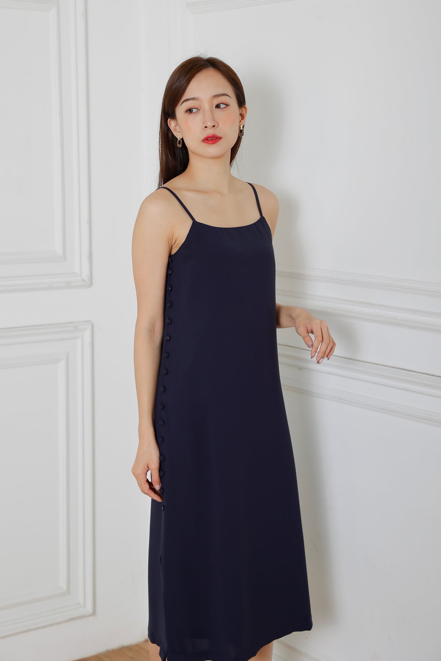 Emily Side Buttoned Dress - Navy