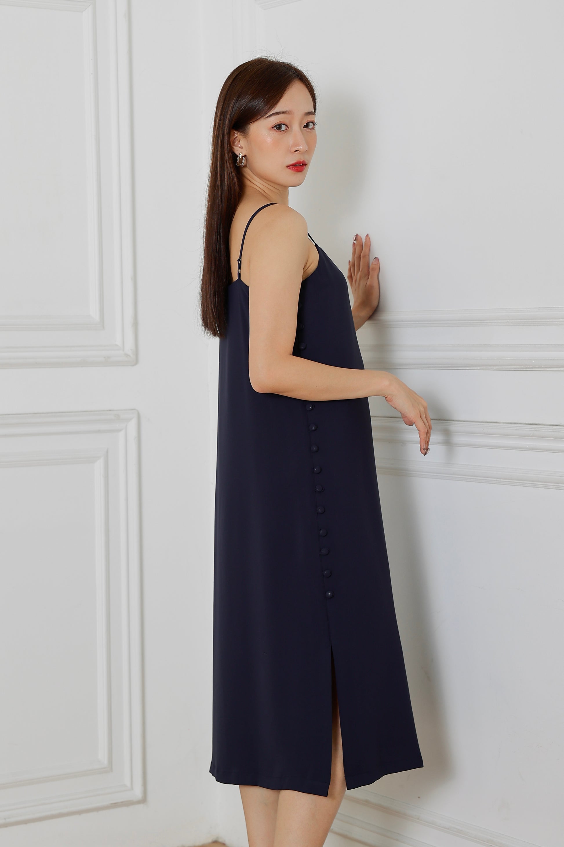 Emily Side Buttoned Dress - Navy