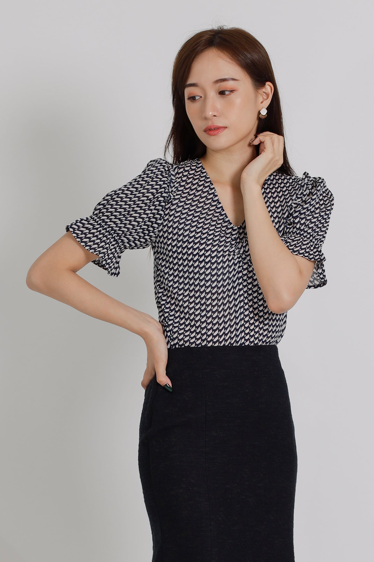 Caralynn Printed Top - Navy