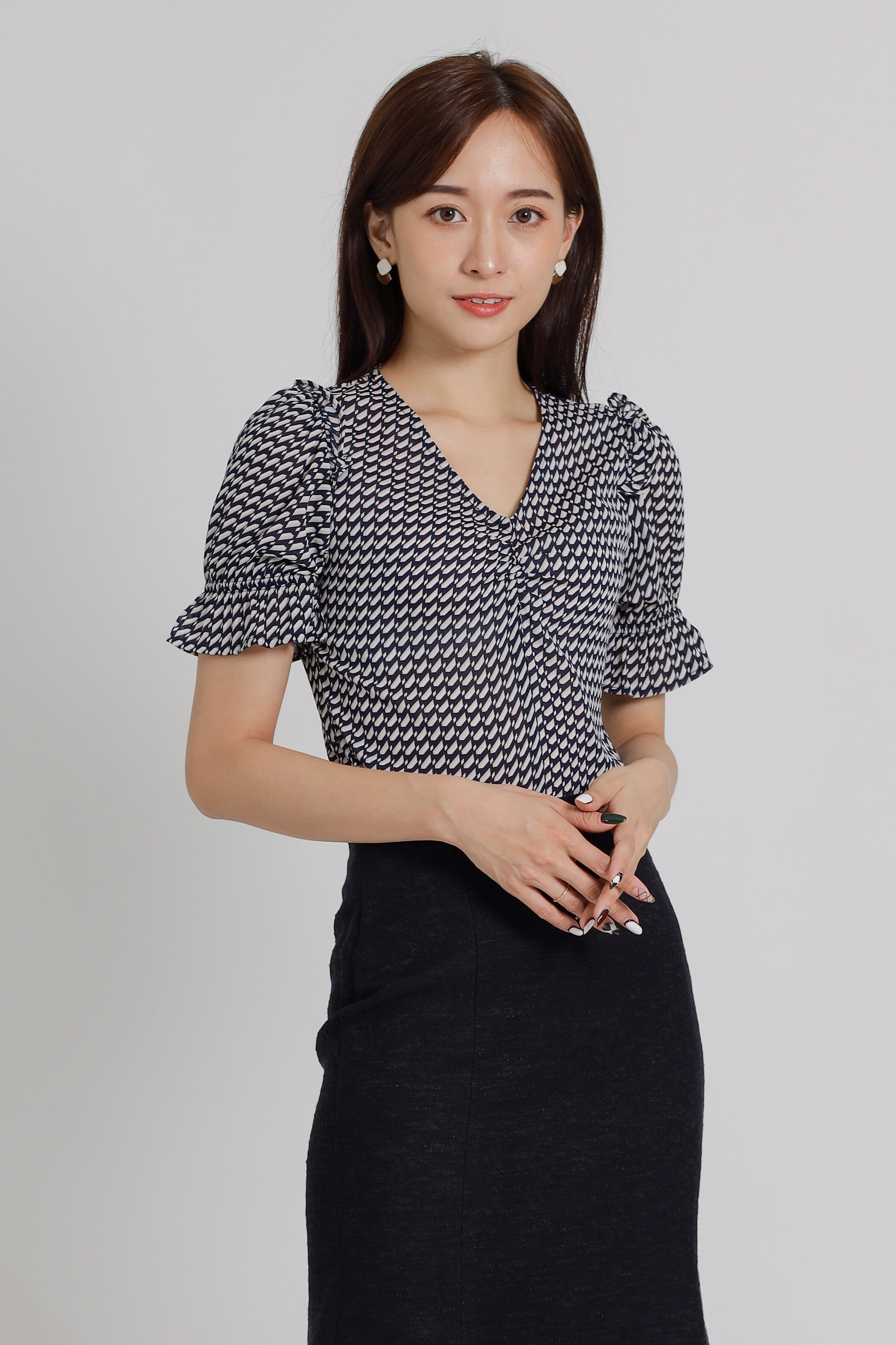 Caralynn Printed Top - Navy
