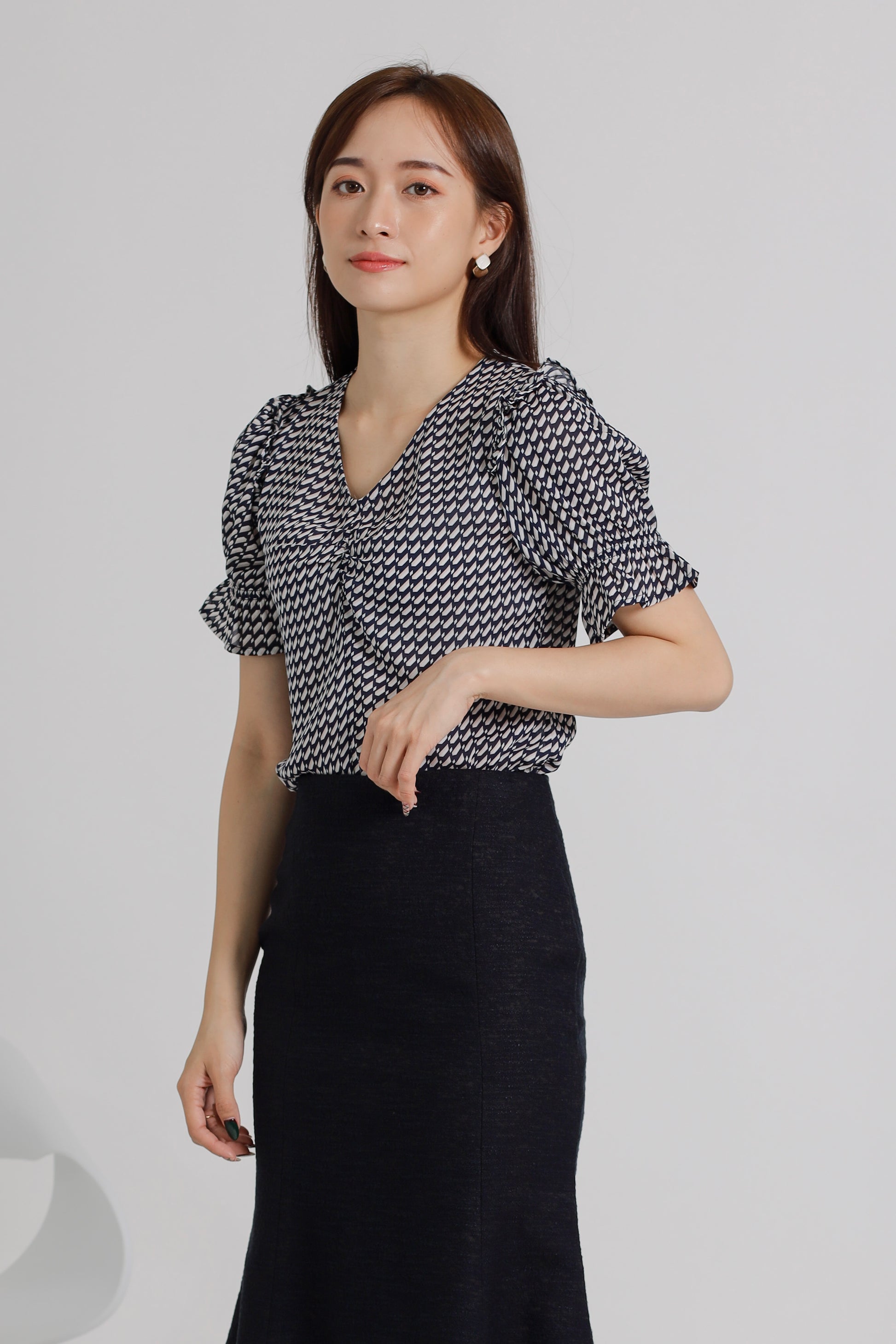 Caralynn Printed Top - Navy