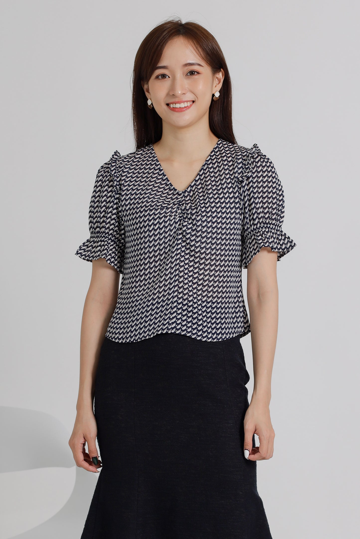 Caralynn Printed Top - Navy