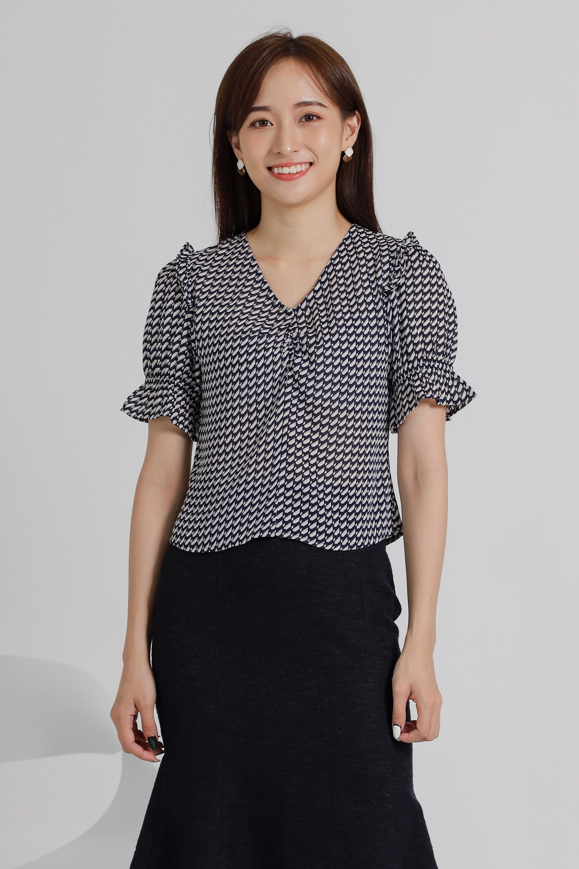 Caralynn Printed Top - Navy